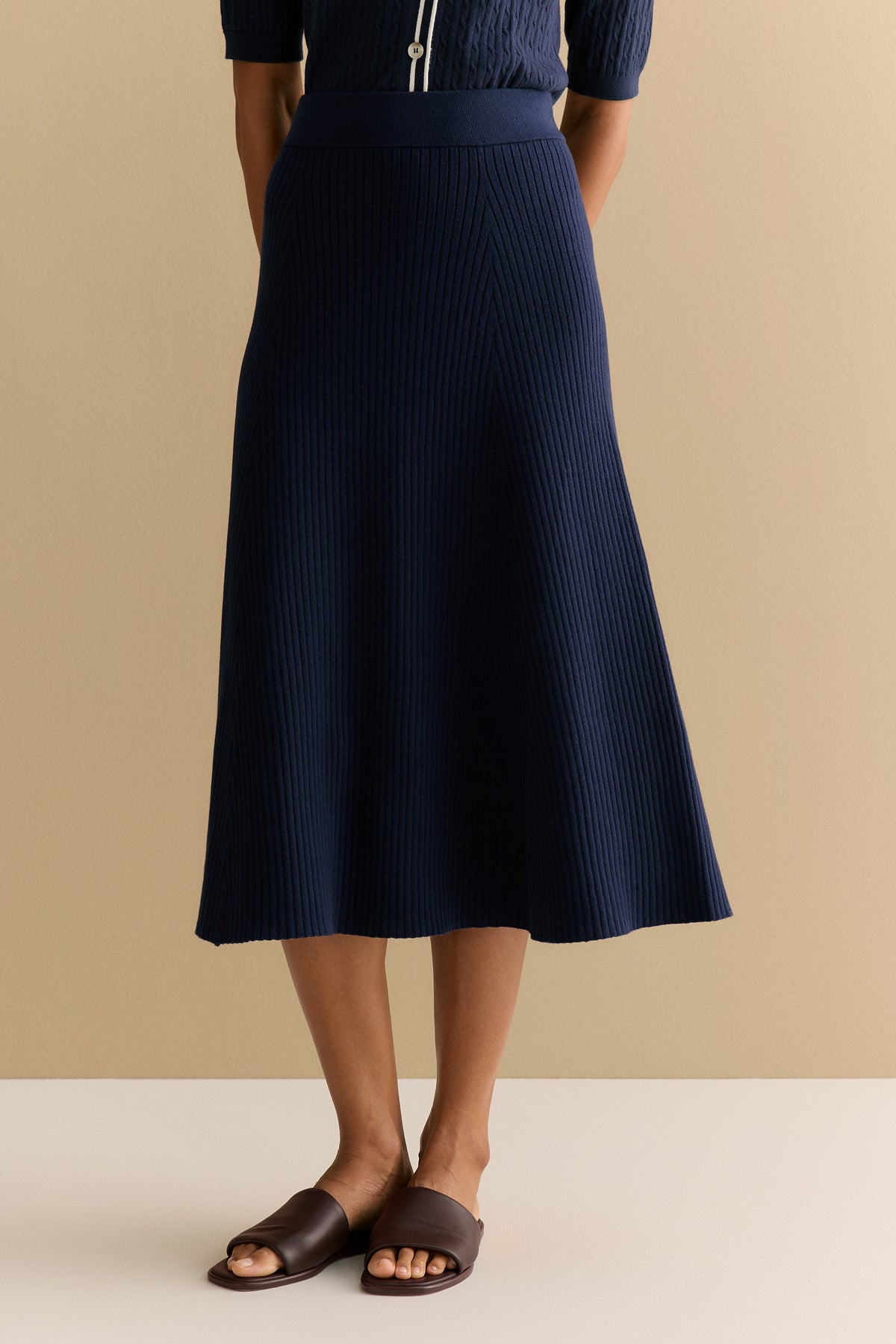 Cotton Cashmere Blend Rib Knit Pull On Skirt