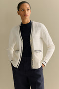 Cotton Cashmere Cable Tipped Cardigan