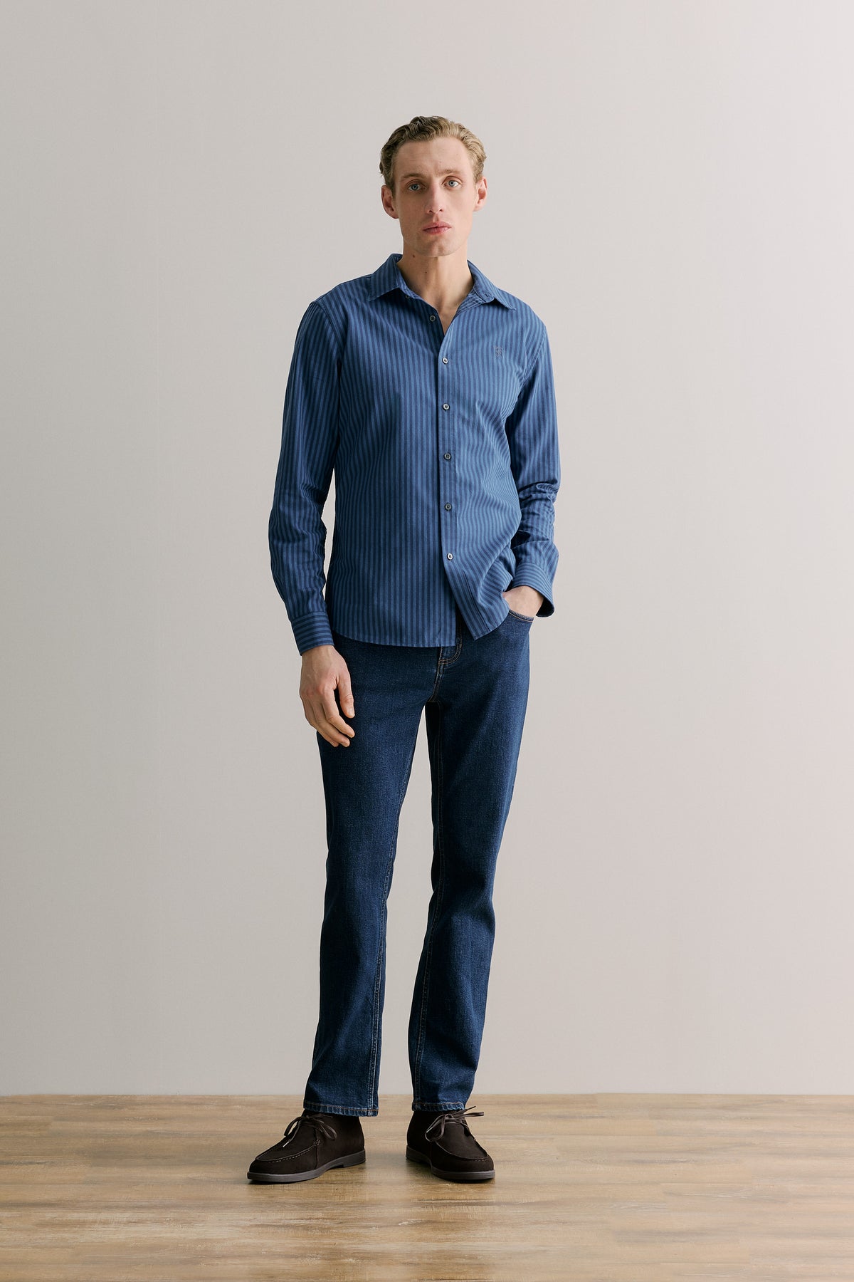 Regular Fit Cotton Stripe Monogram Oxford Shirt