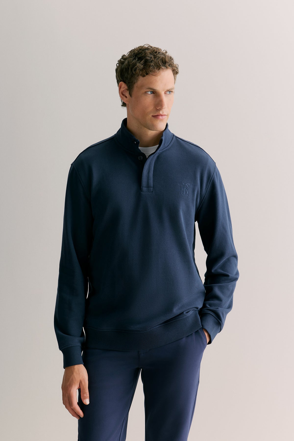 Button Neck Monogram Sweat