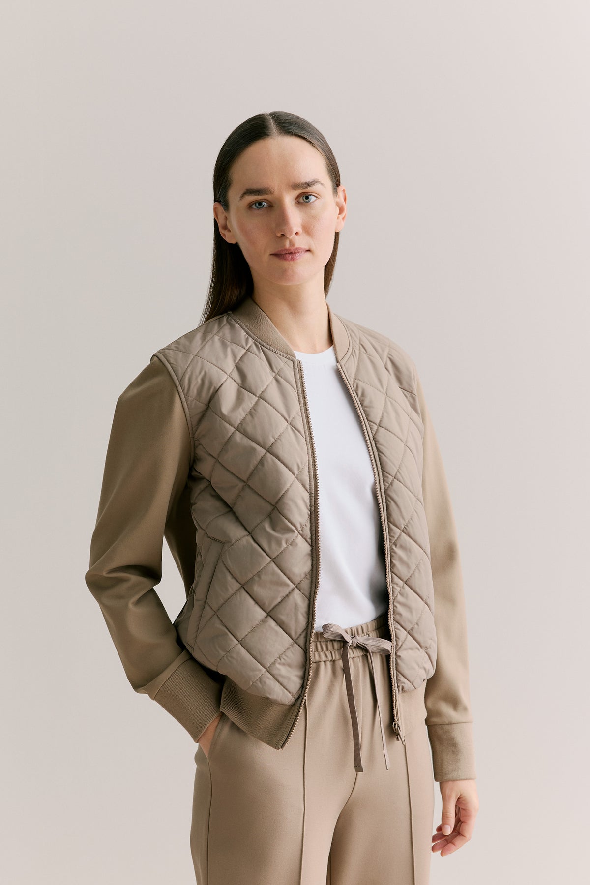 Quilted Zip Through Bomber Jacket