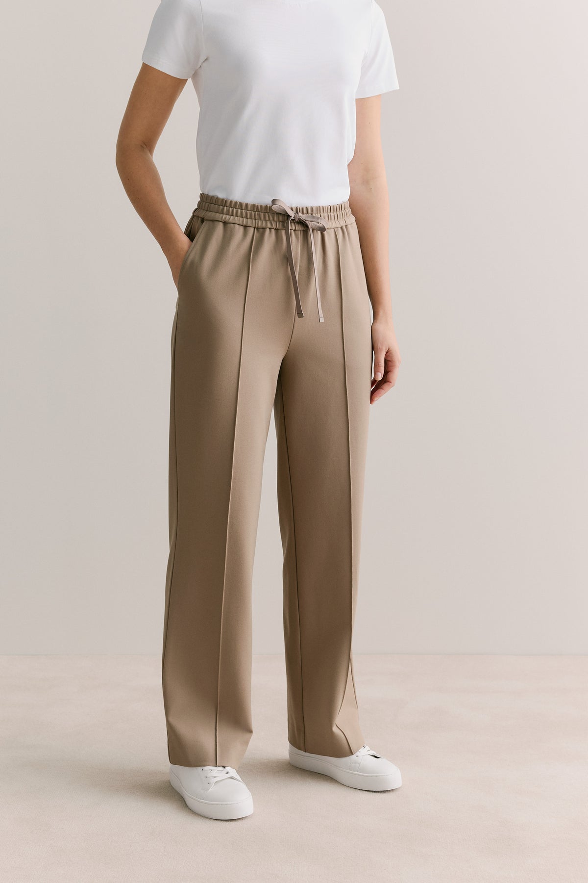 Ponte Pintucked Wide Leg Pant