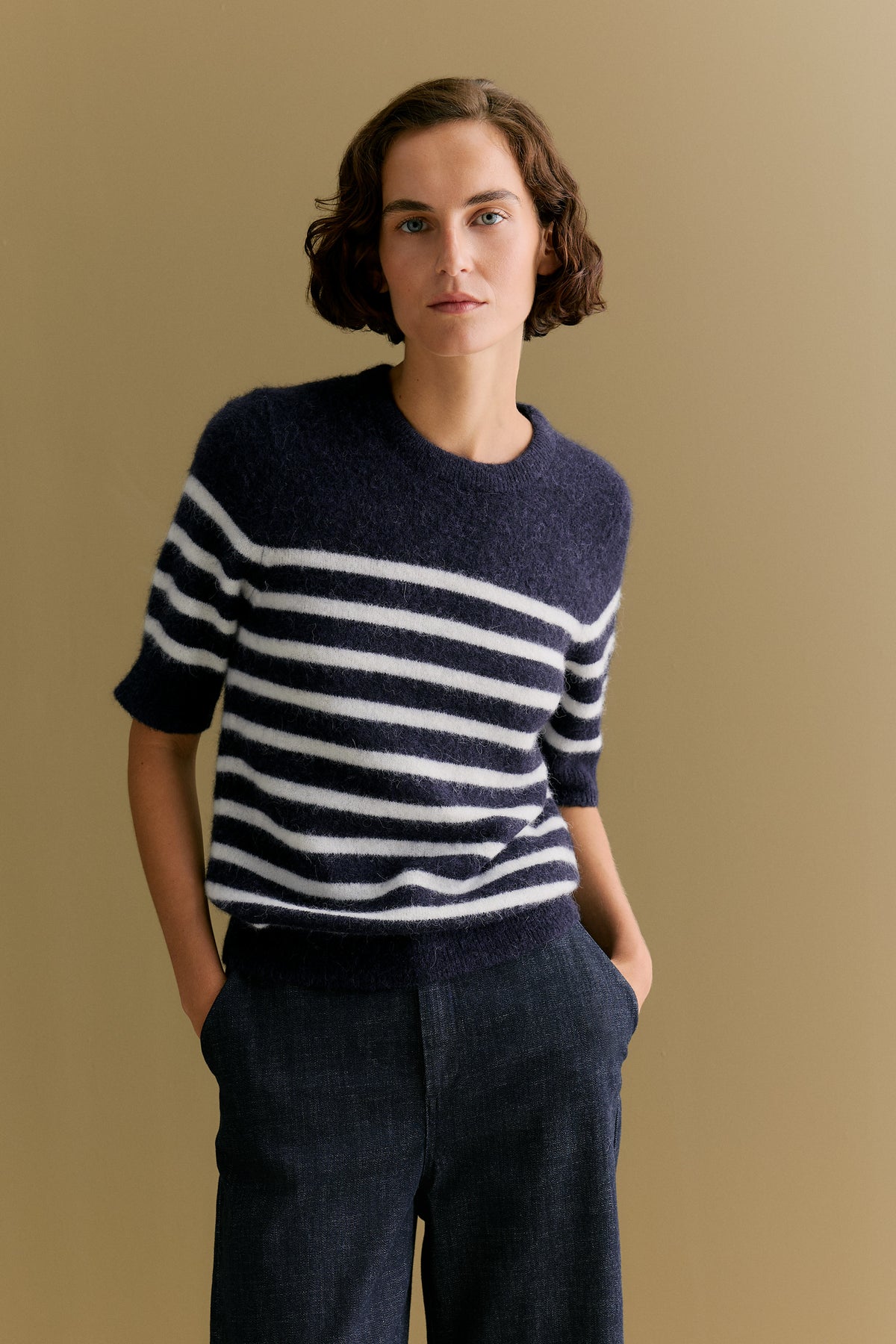 Alpaca Merino Blend Stripe Knit T-Shirt