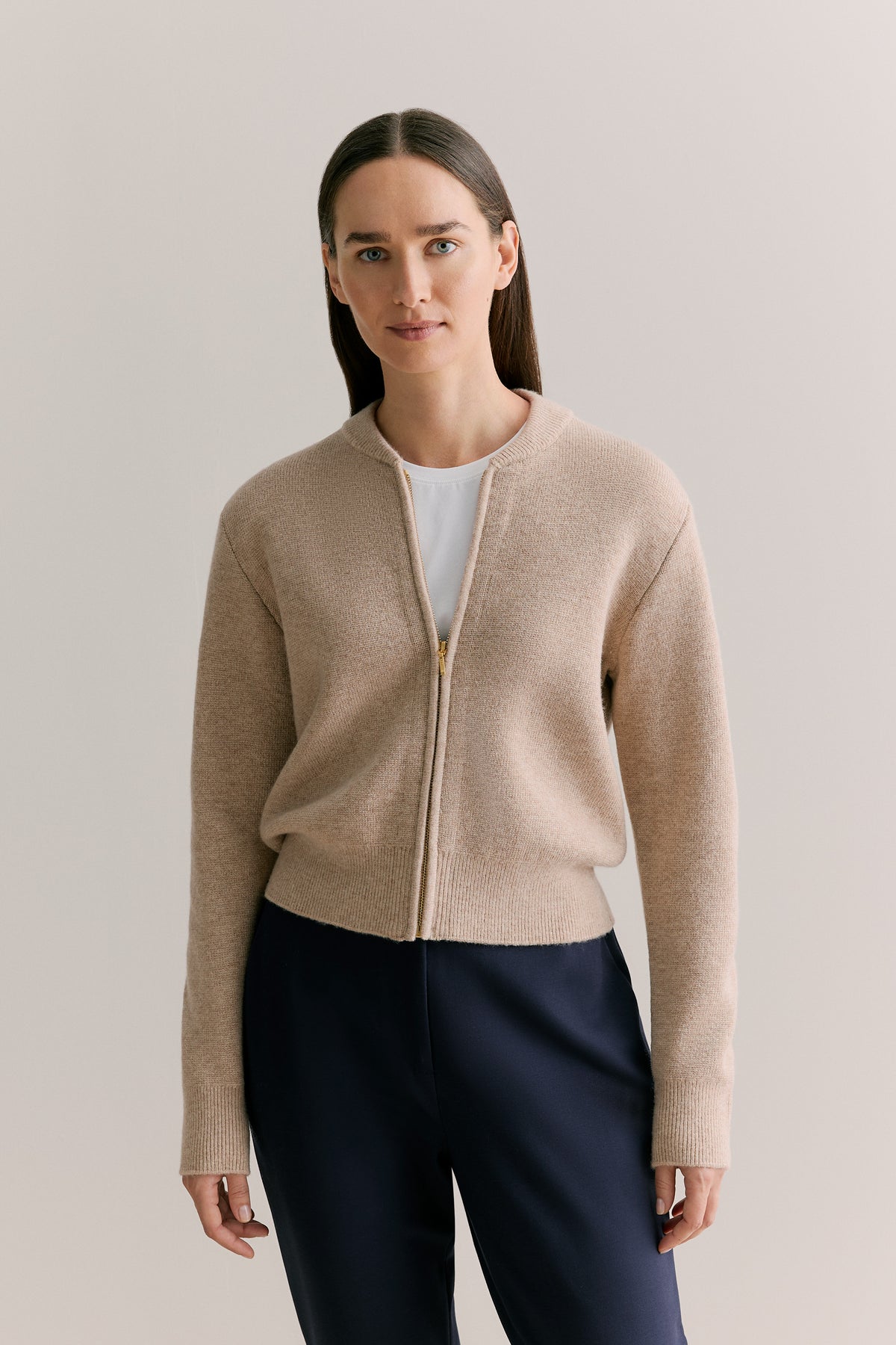 Merino Double Knit Zip Bomber Cardigan