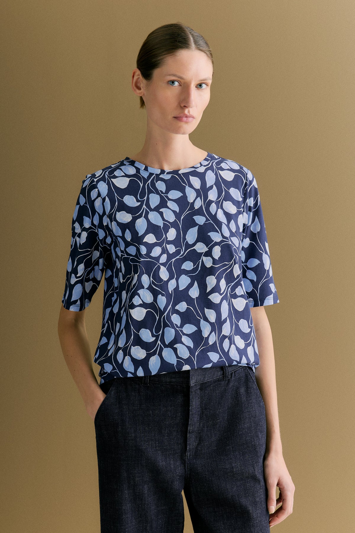 Cotton Vine Print Half Sleeve T-Shirt