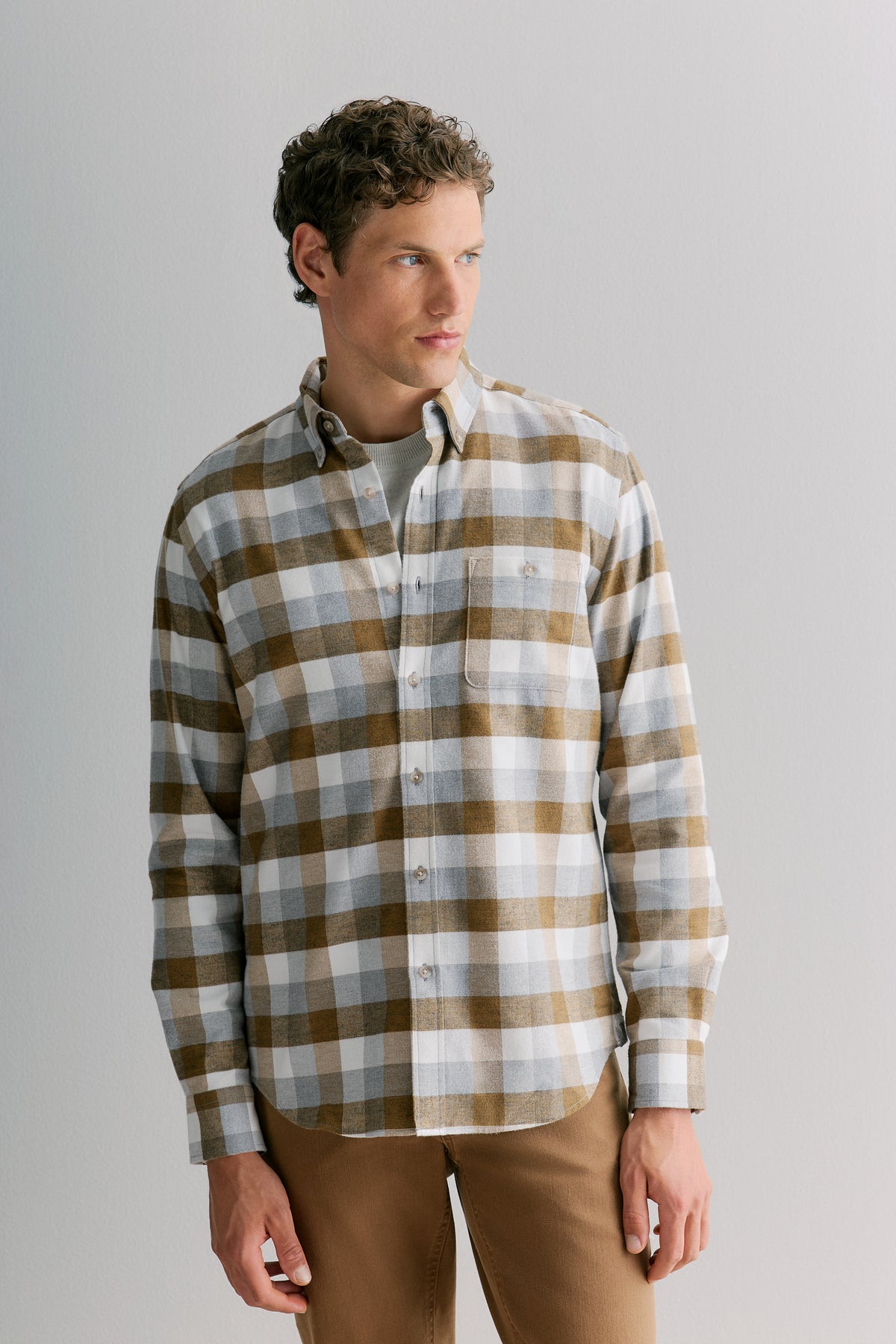 Regular Fit Cotton Herringbone Check Shirt