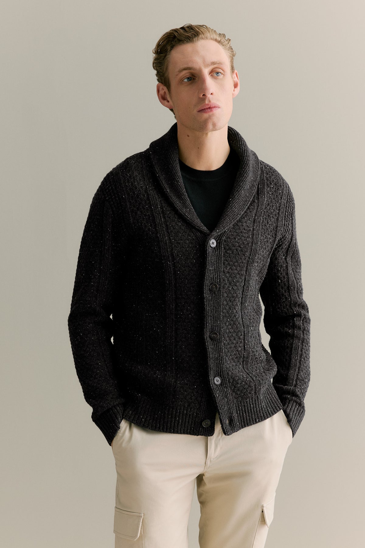 Merino Nep Cable Shawl Knit
