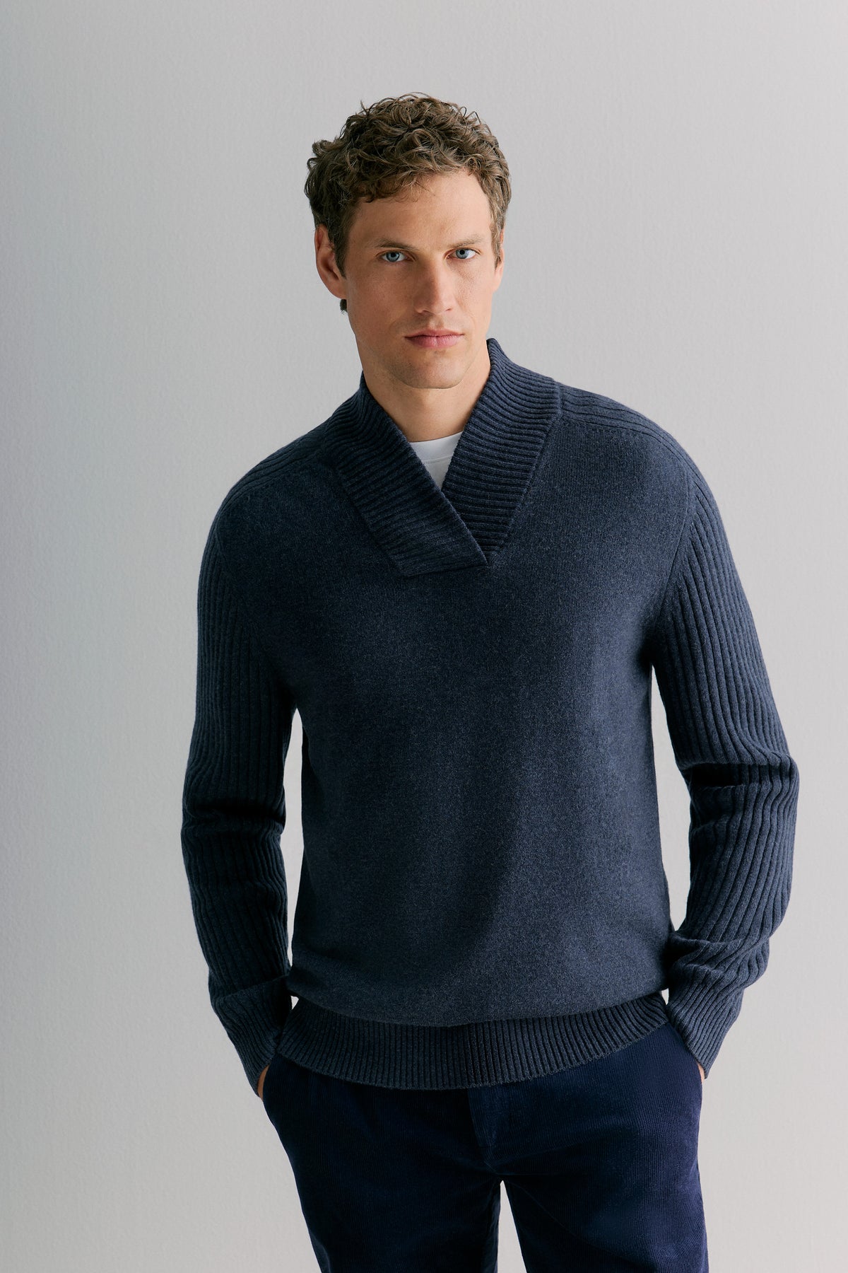 Wool Shawl Neck Pullover