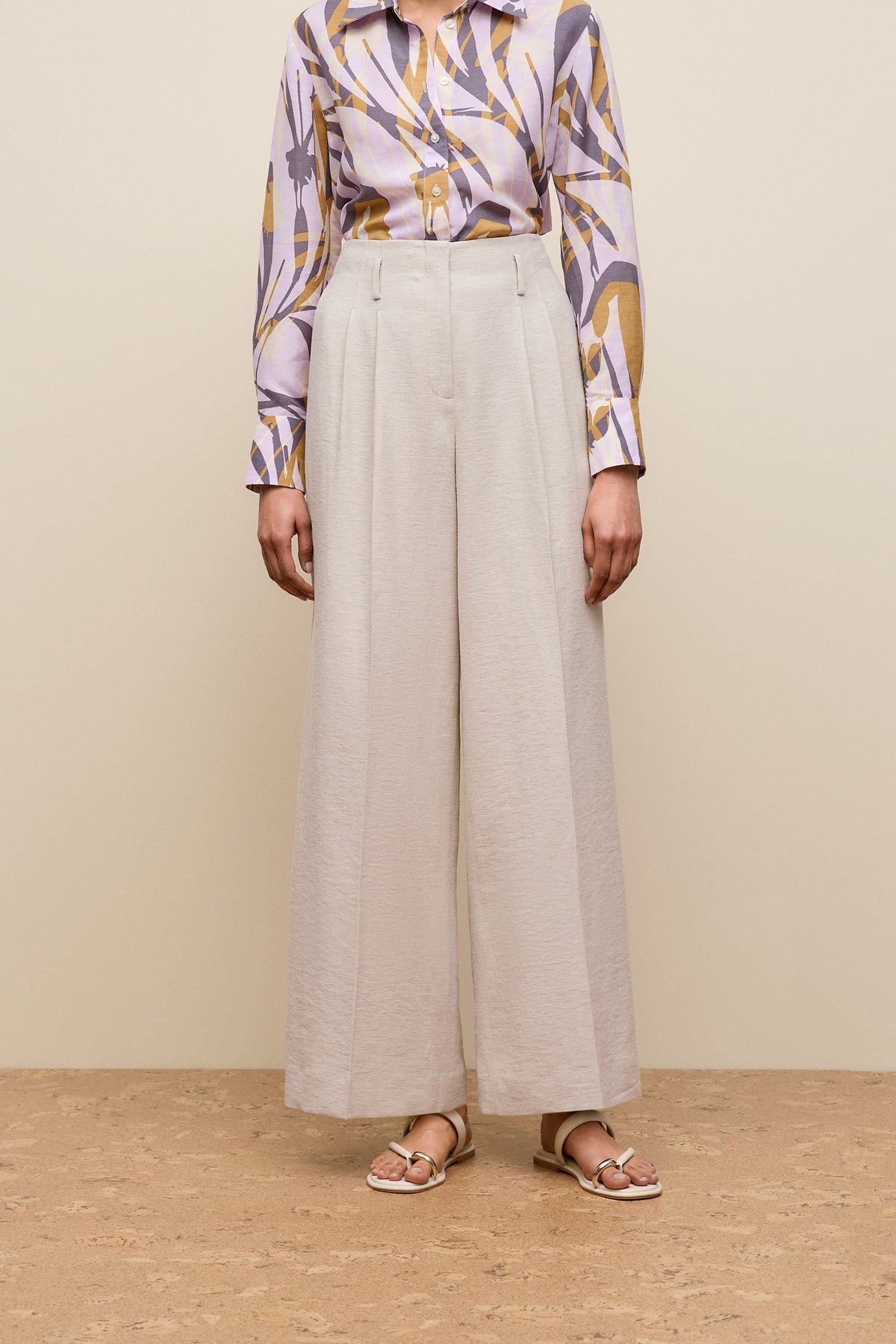 Linen Blend Double Pleat Pant