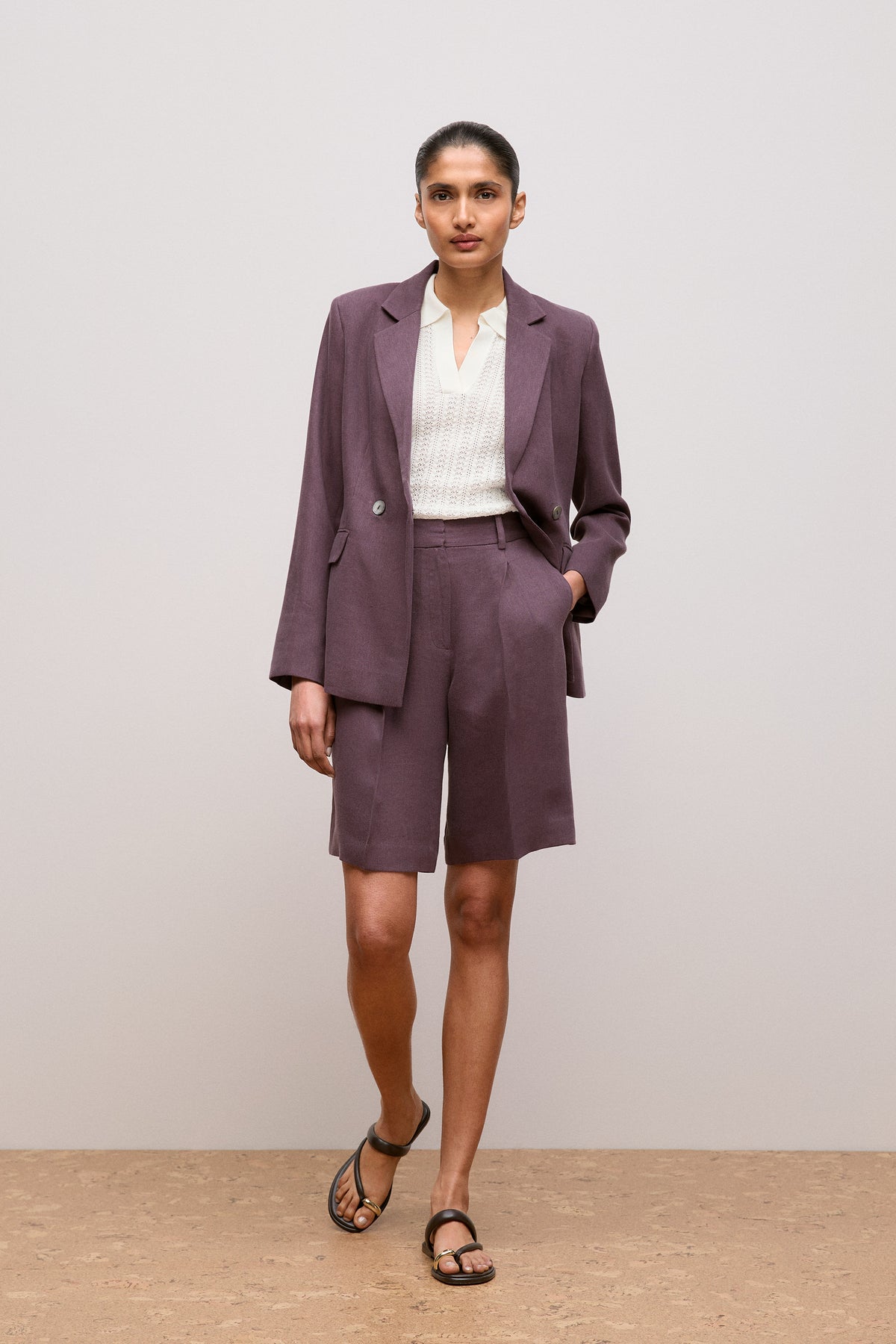 Linen Blend Longline Pleat Short