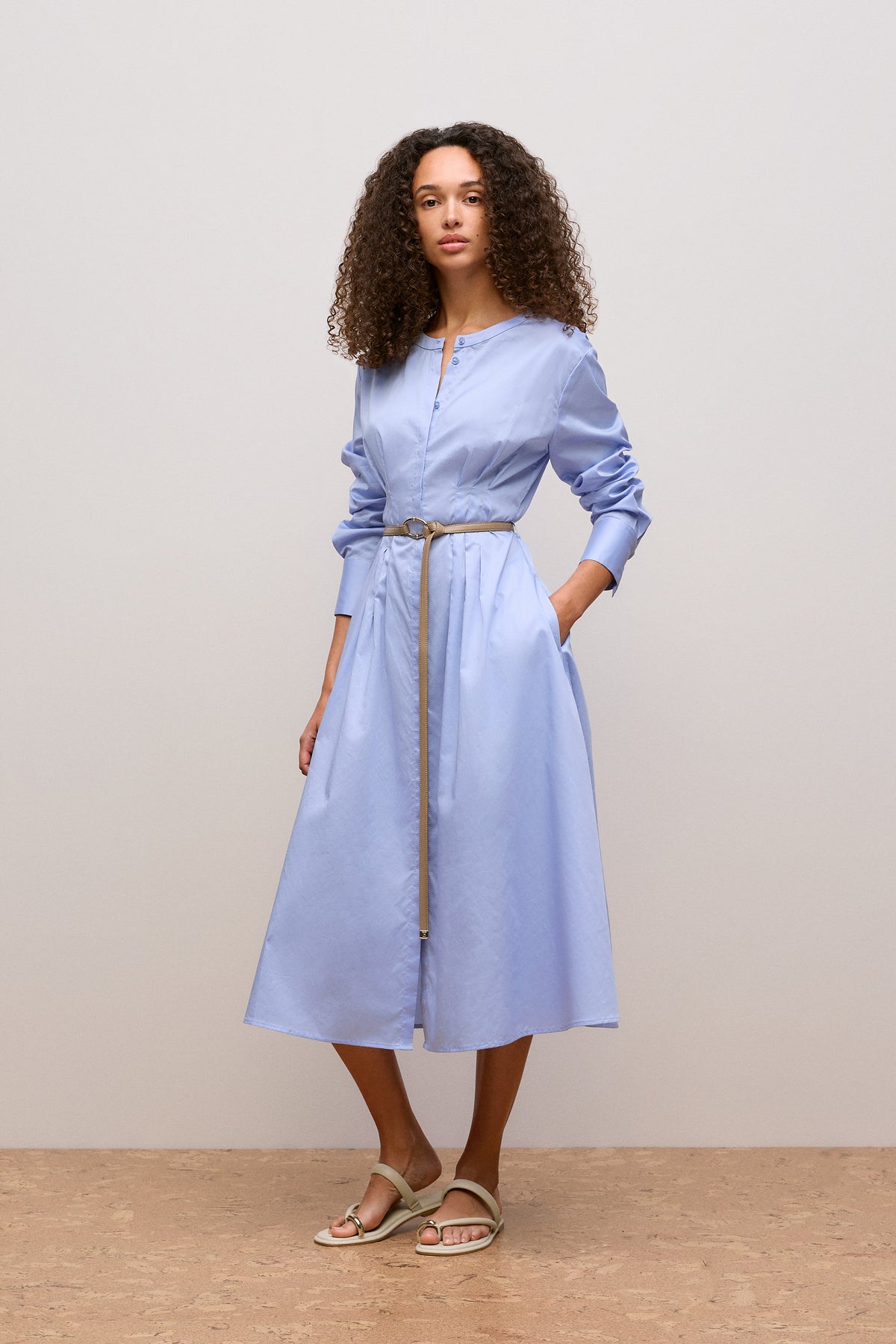 Cotton Sateen Belted Dress
