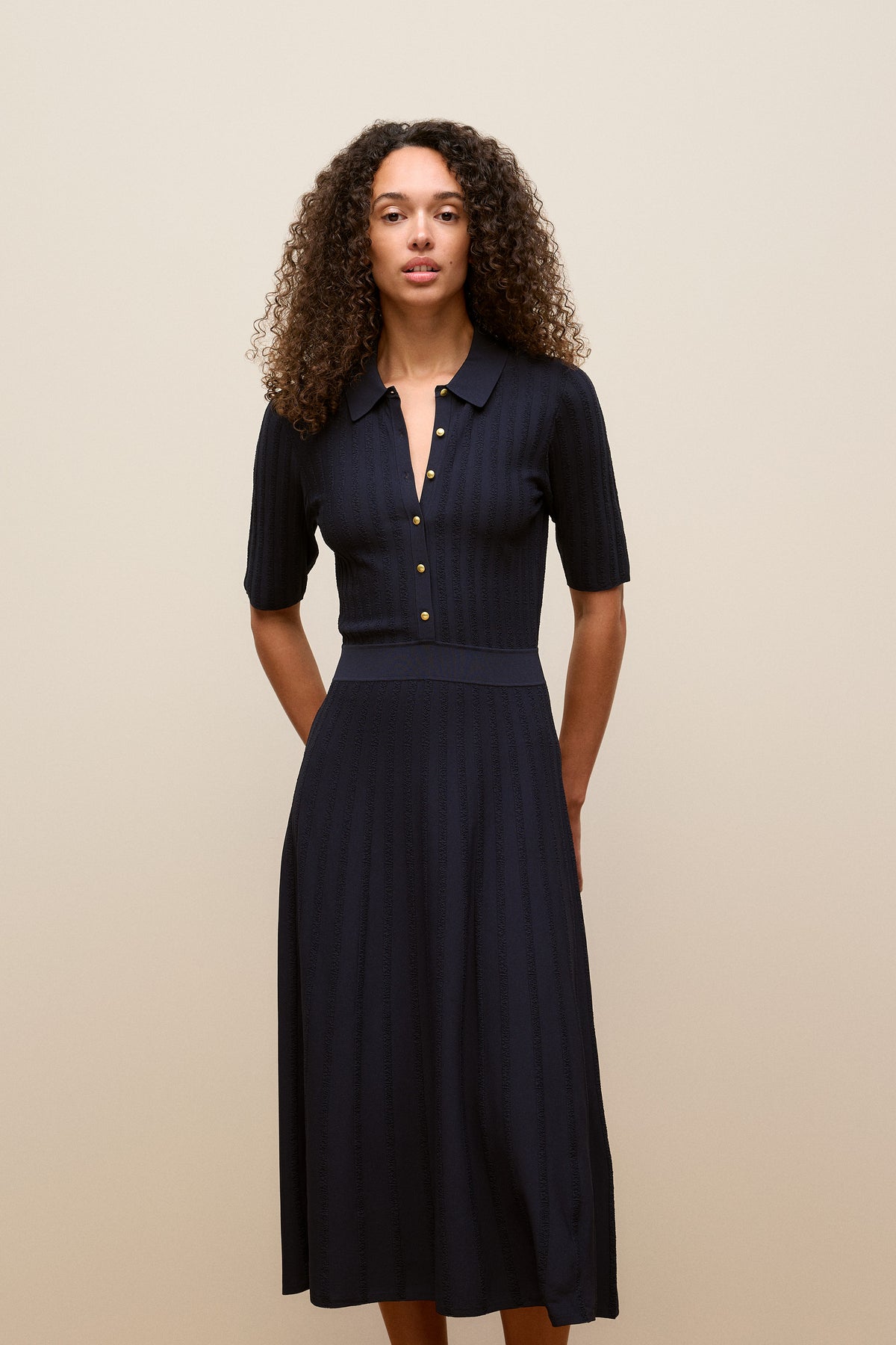 Jacquard Knit Button Detail Dress