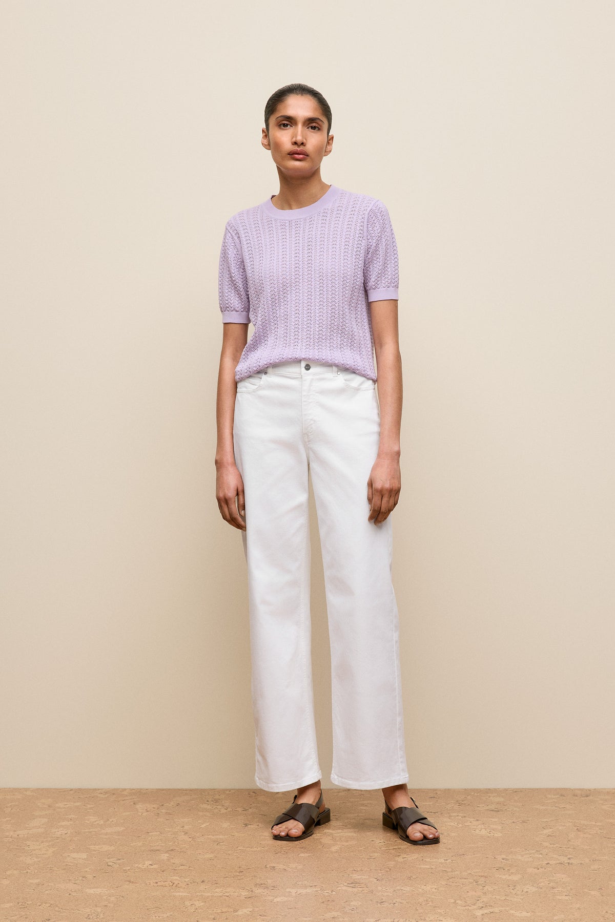 Mercerised Cotton Pointelle Knit T-Shirt