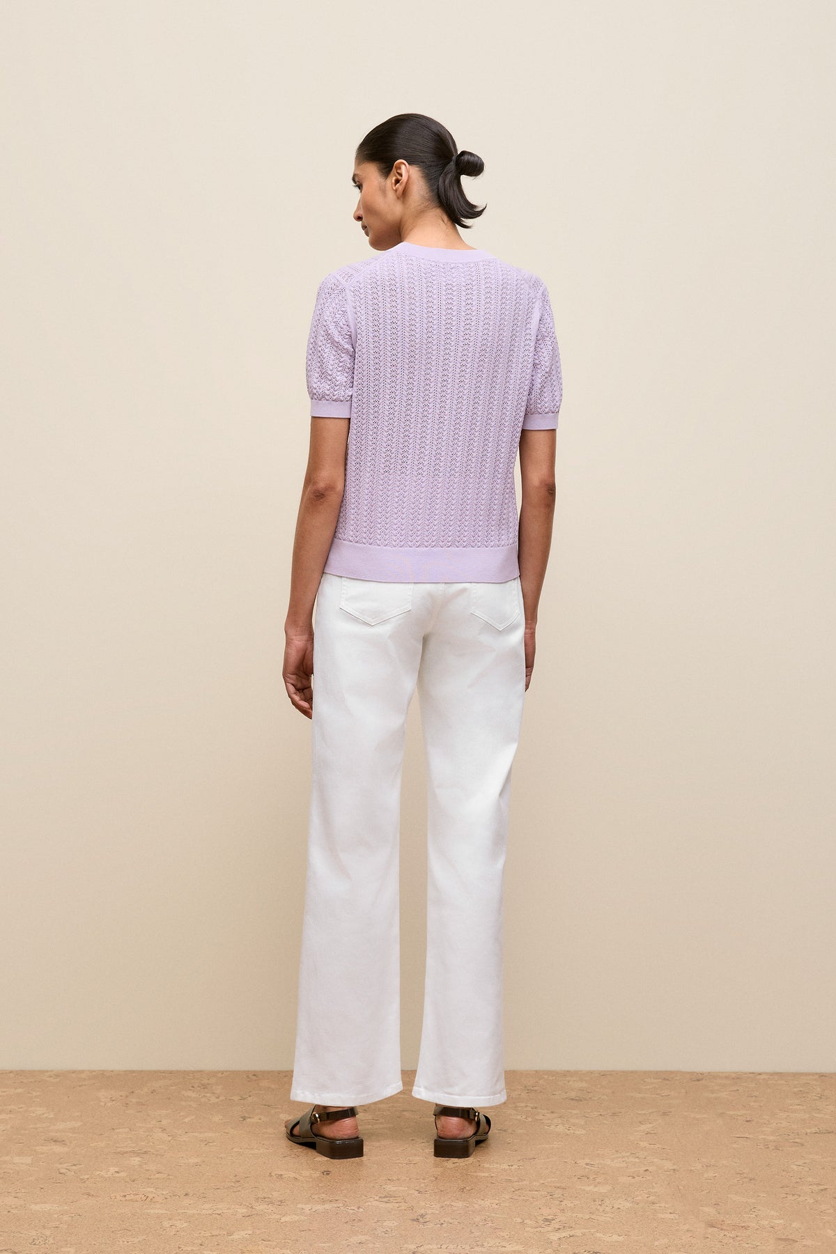 Mercerised Cotton Pointelle Knit T-Shirt