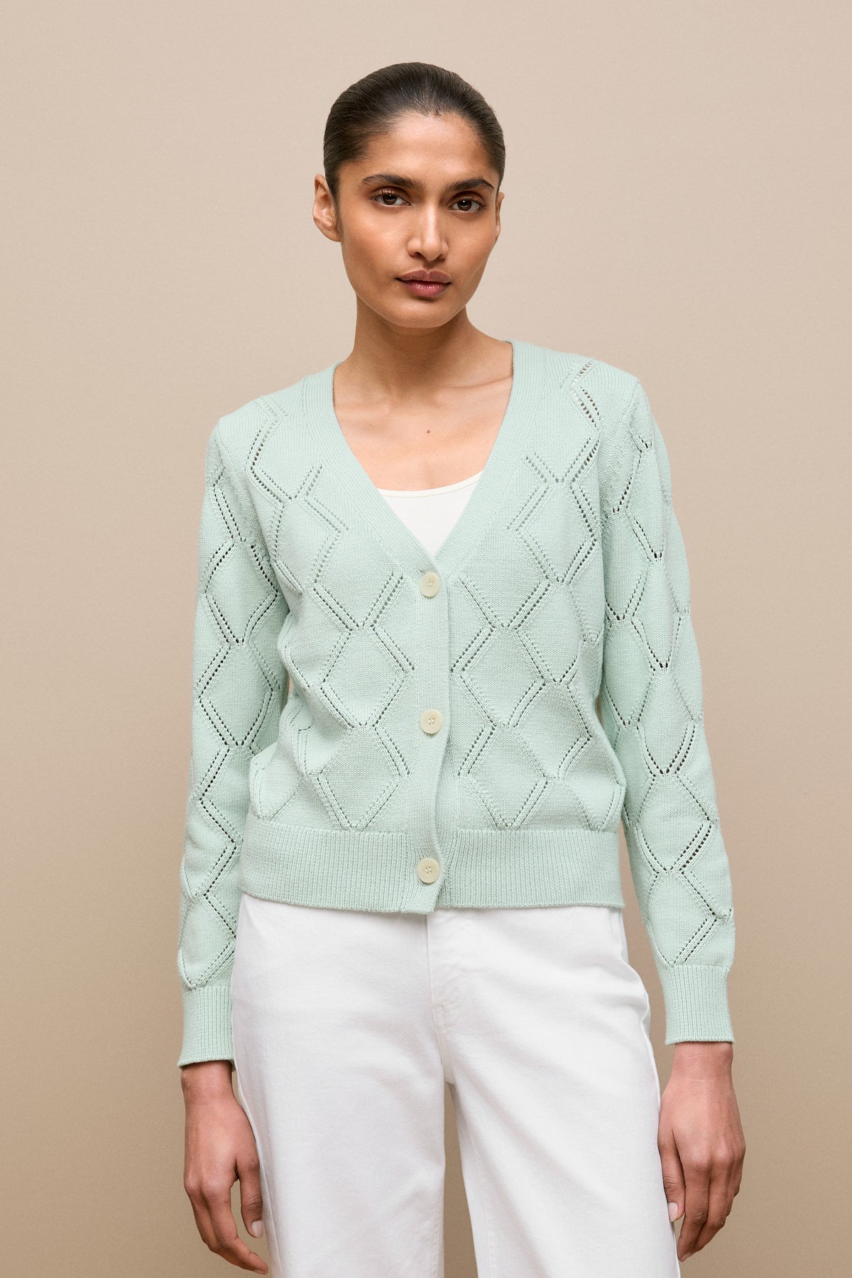 Diamond Pointelle V Neck Cardigan