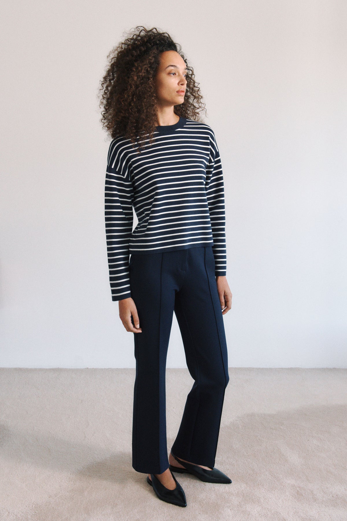 Cotton Crepe Stripe Knit Crew
