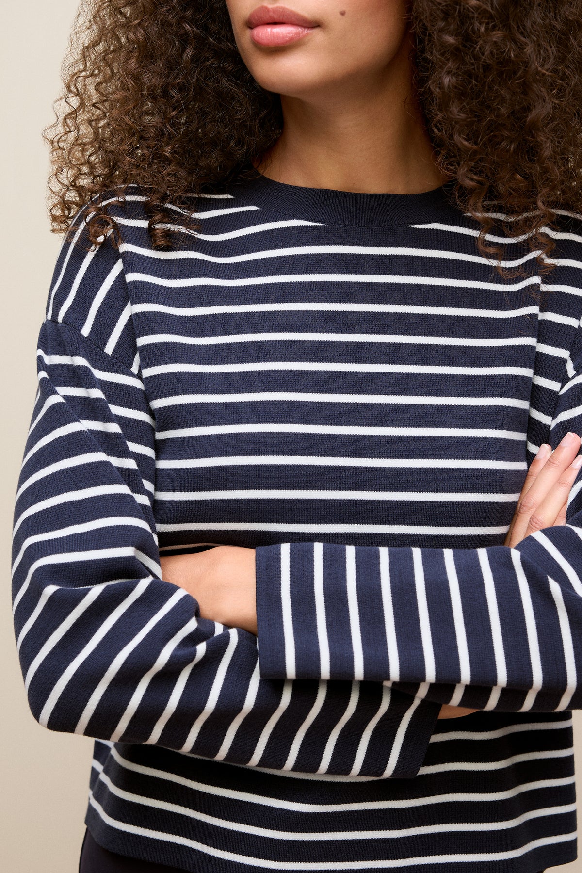 Cotton Crepe Stripe Knit Crew