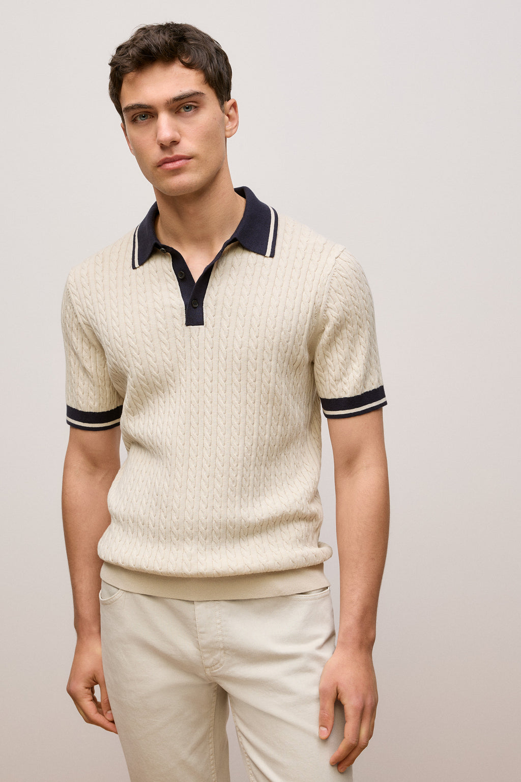 Cable Knit Short Sleeve Polo