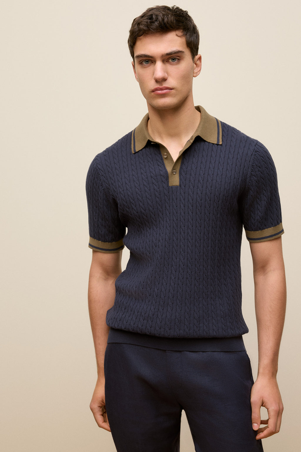 Cable Knit Short Sleeve Polo