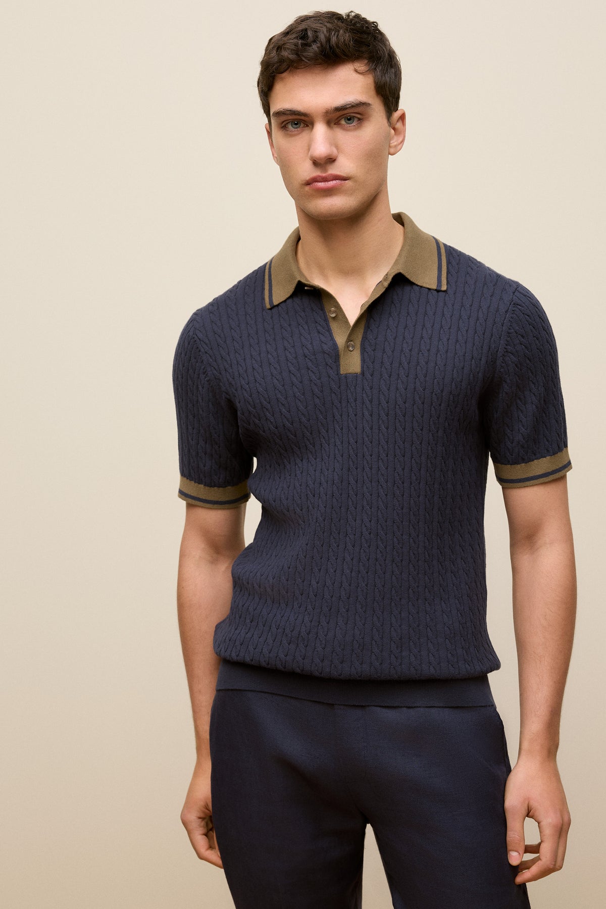 Cable Knit Short Sleeve Polo