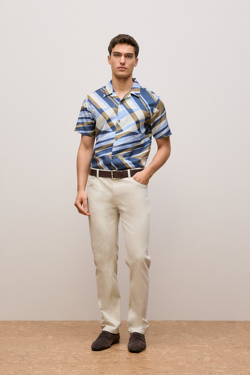 Cotton Abstract Stripe Short Sleeve Shirt