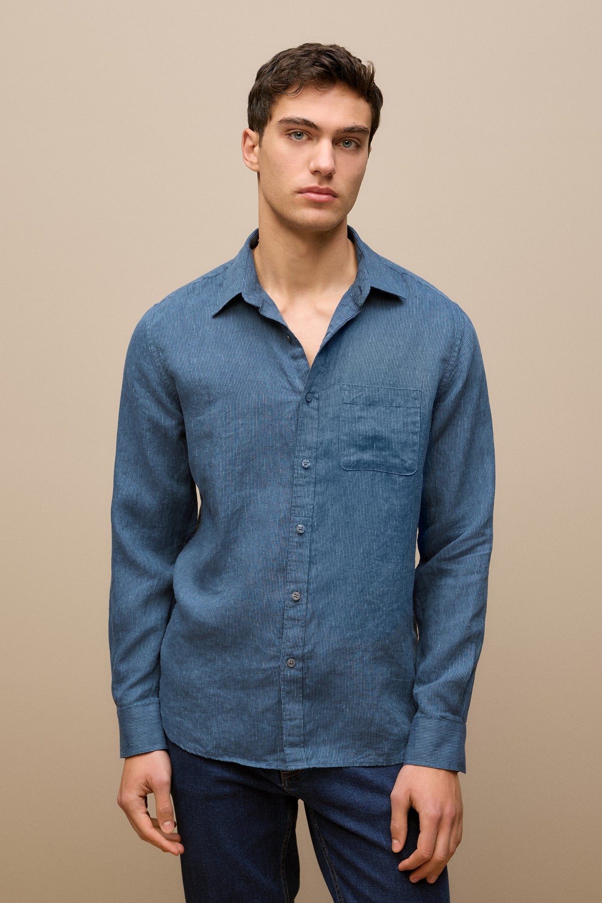 Regular Fit Linen Fine Stripe Shirt