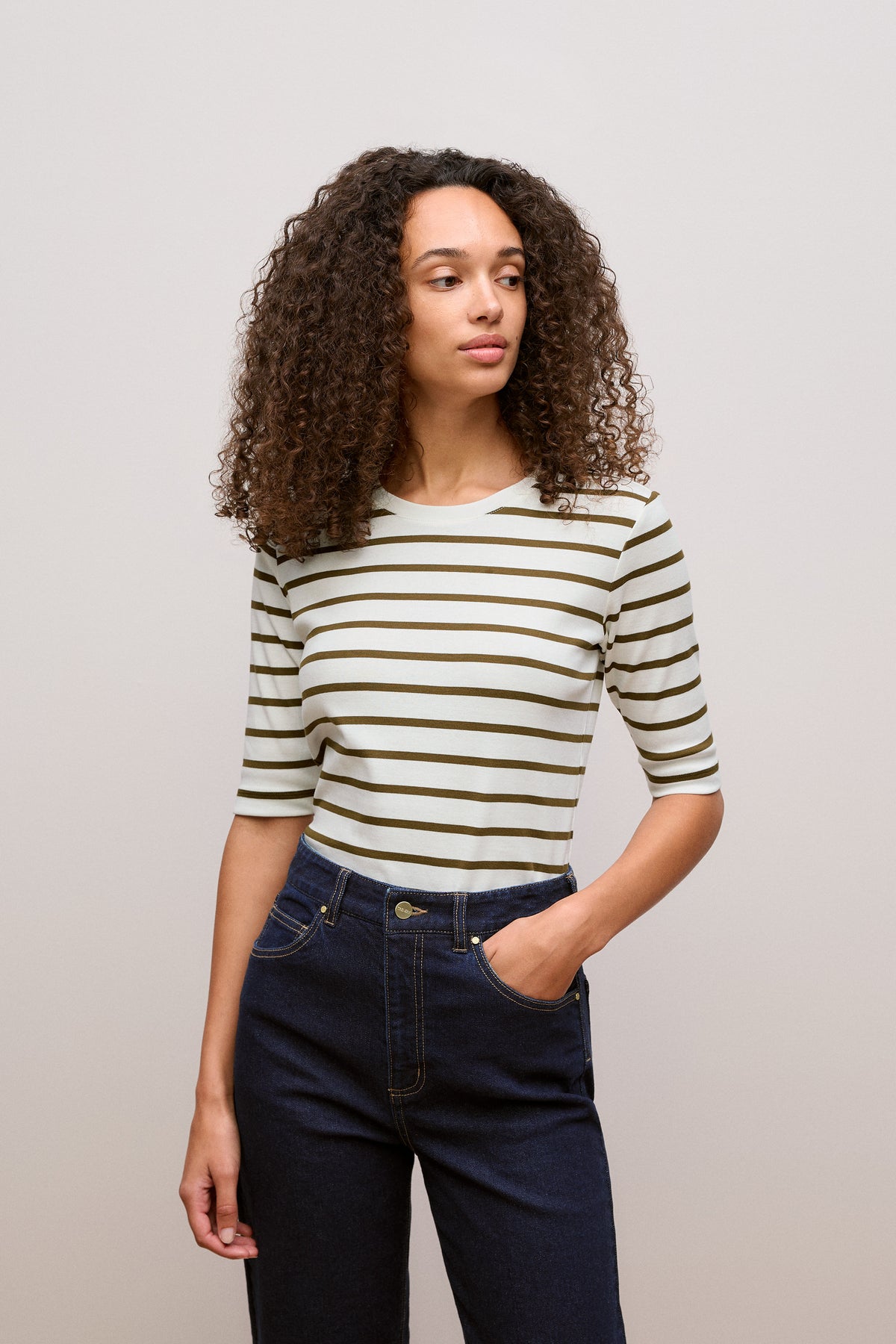 Yarn Dyed Stripe Half Sleeve T-Shirt