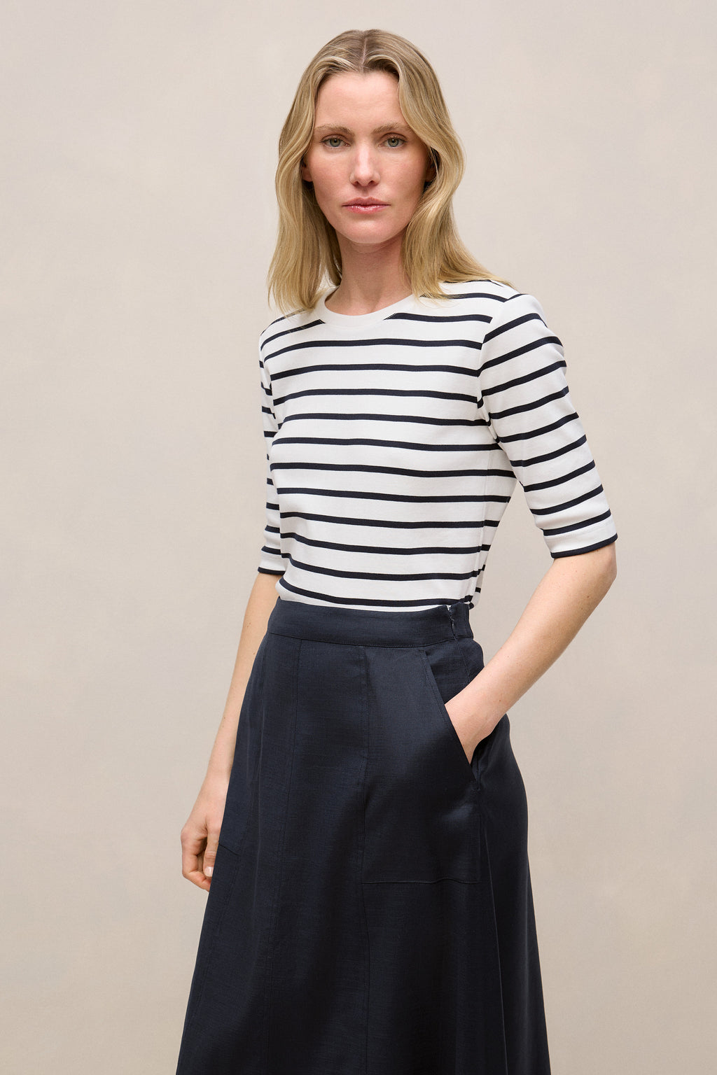 Yarn Dyed Stripe Half Sleeve T-Shirt