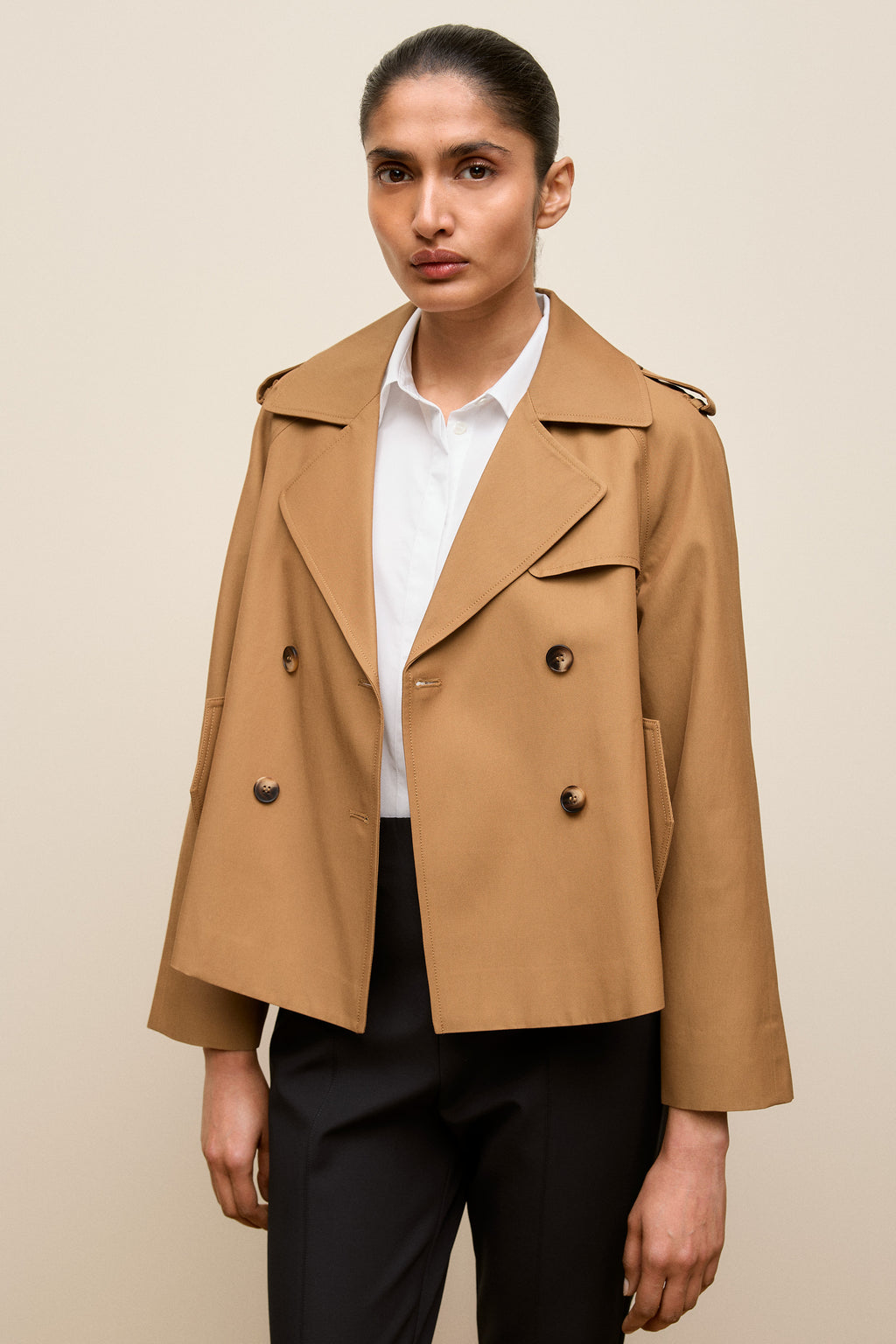 Cotton Twill Cropped Swing Trench