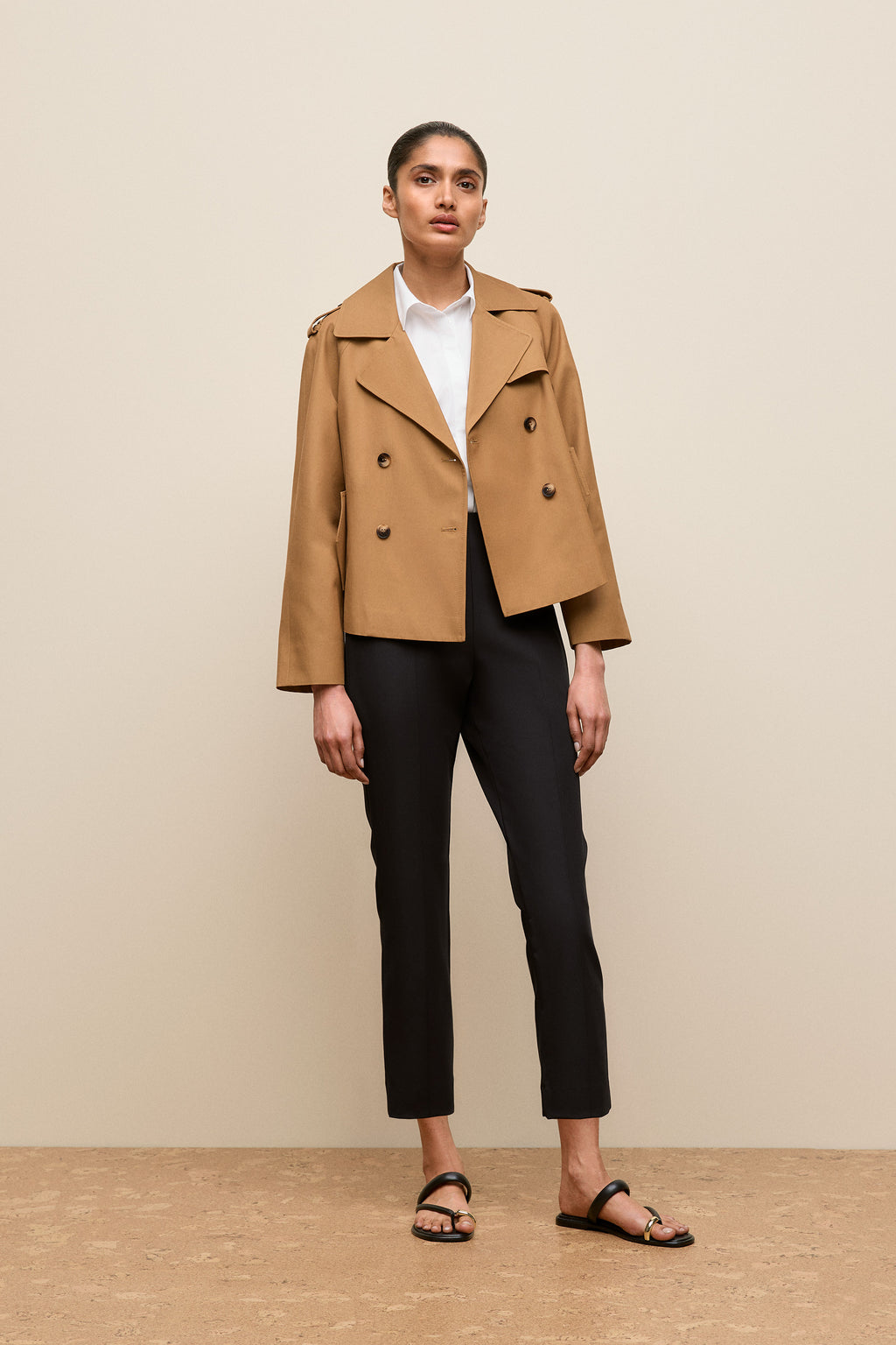 Cotton Twill Cropped Swing Trench