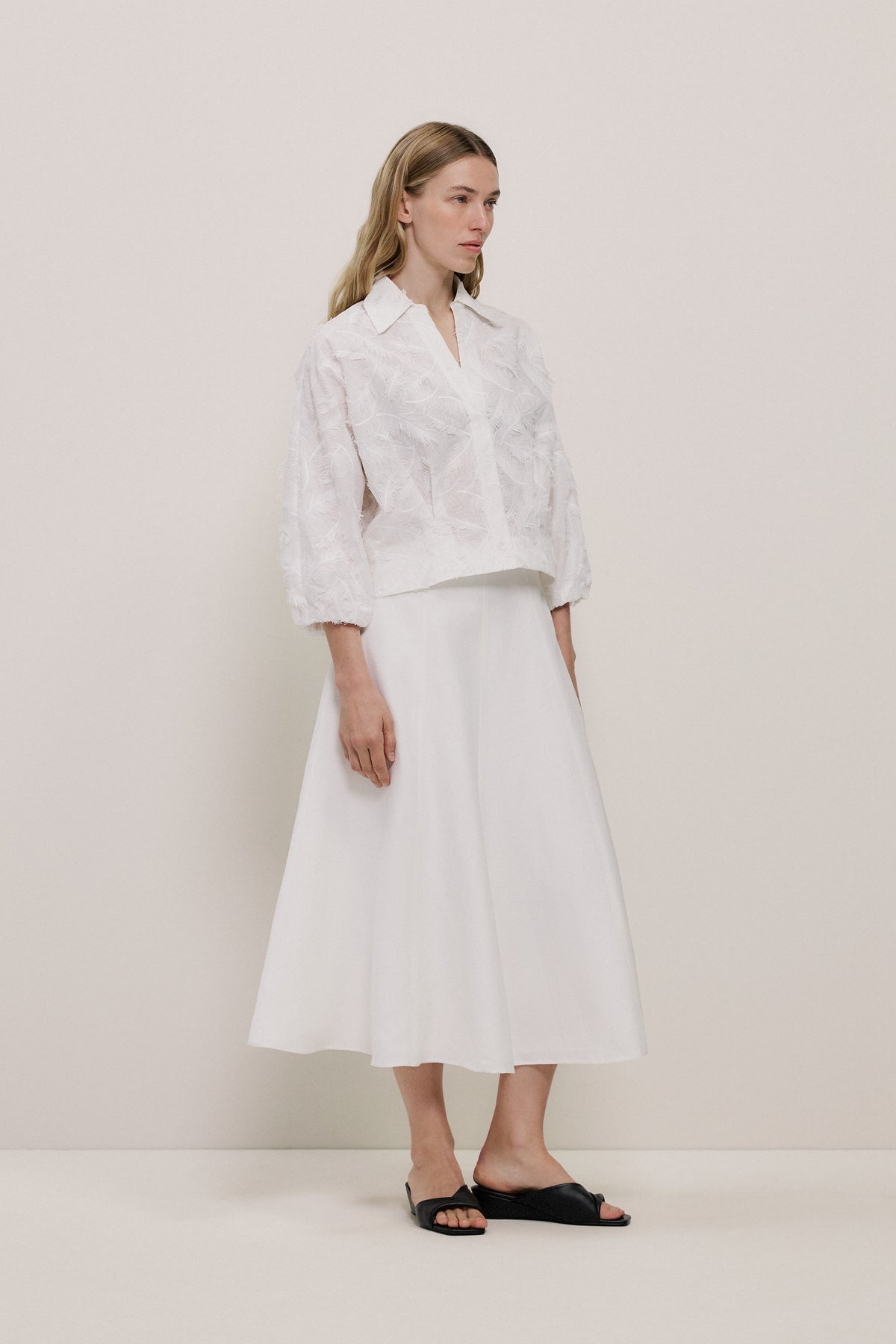 Textured Flare Midi Skirt