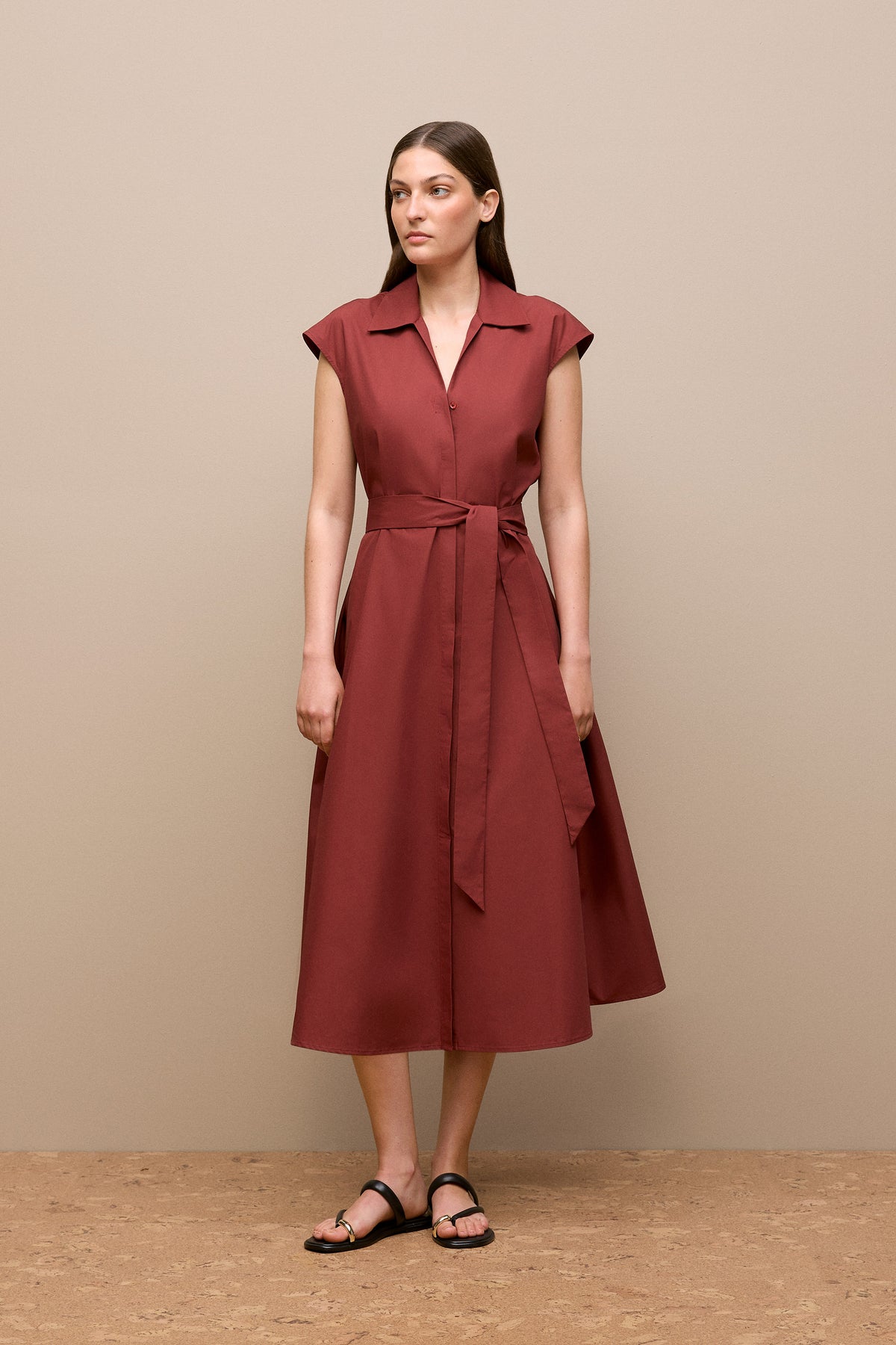 Poplin Cap Sleeve Shirt Dress