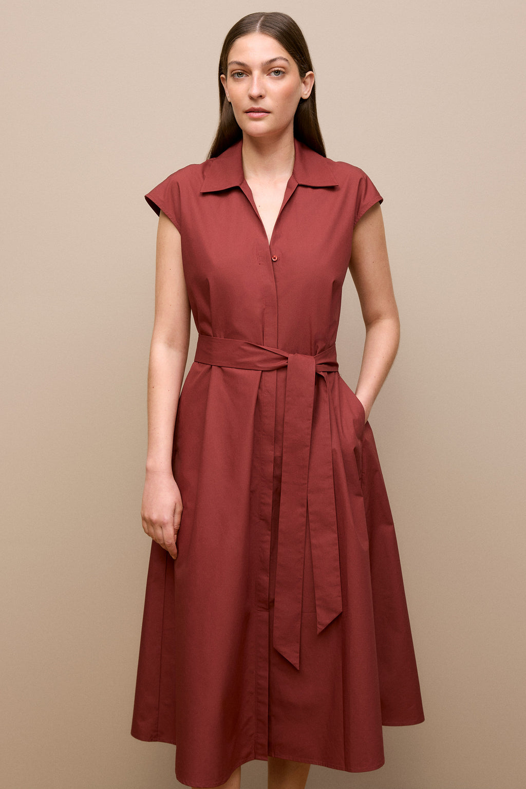 Poplin Cap Sleeve Shirt Dress