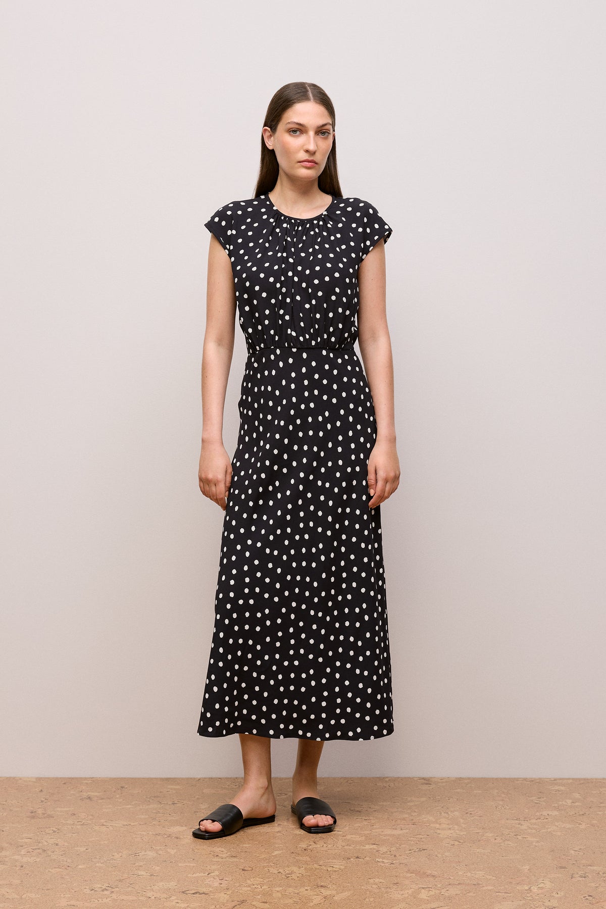 Spot Crepe Bias Cut Dress