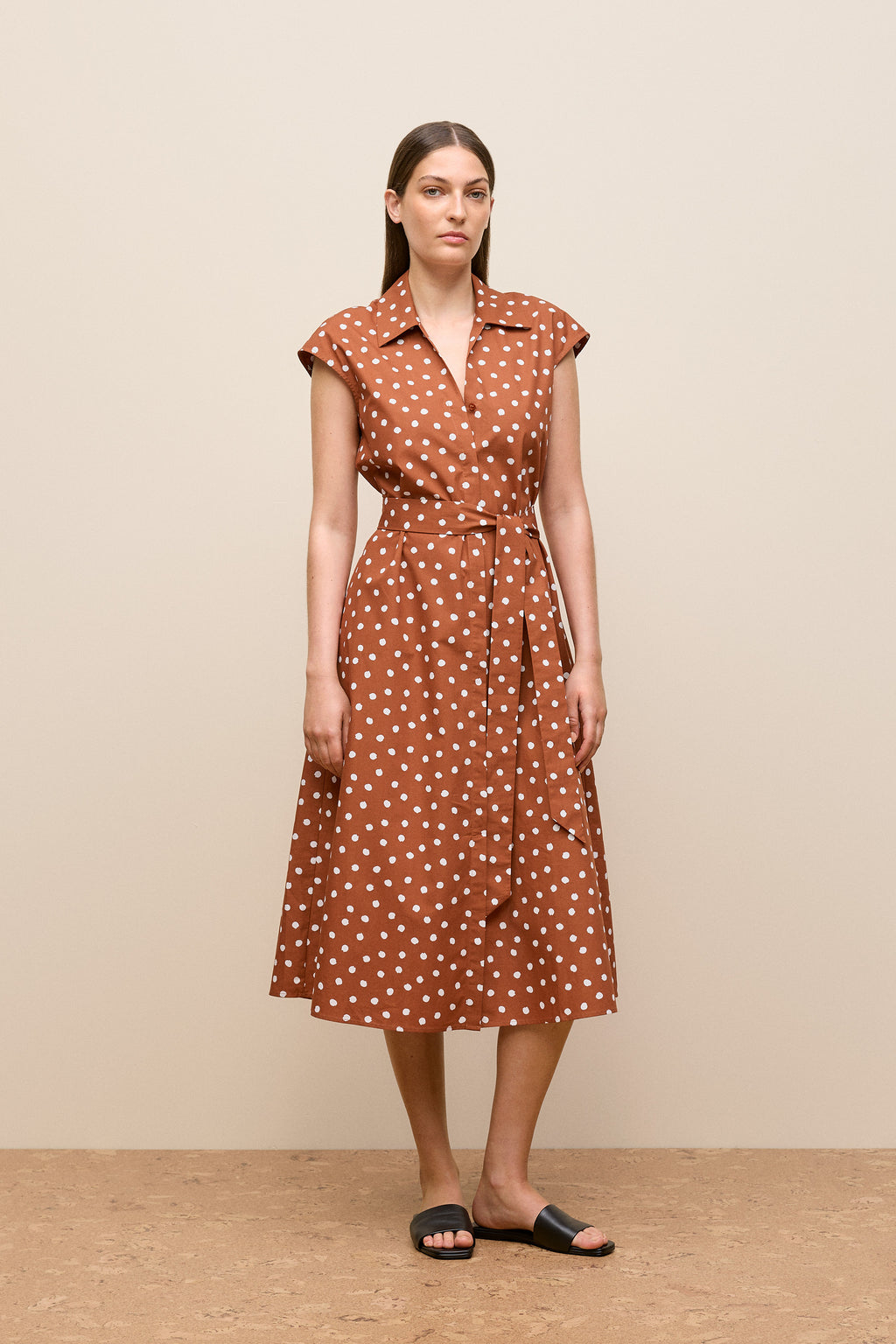 Spot Poplin Cap Sleeve Shirt Dress