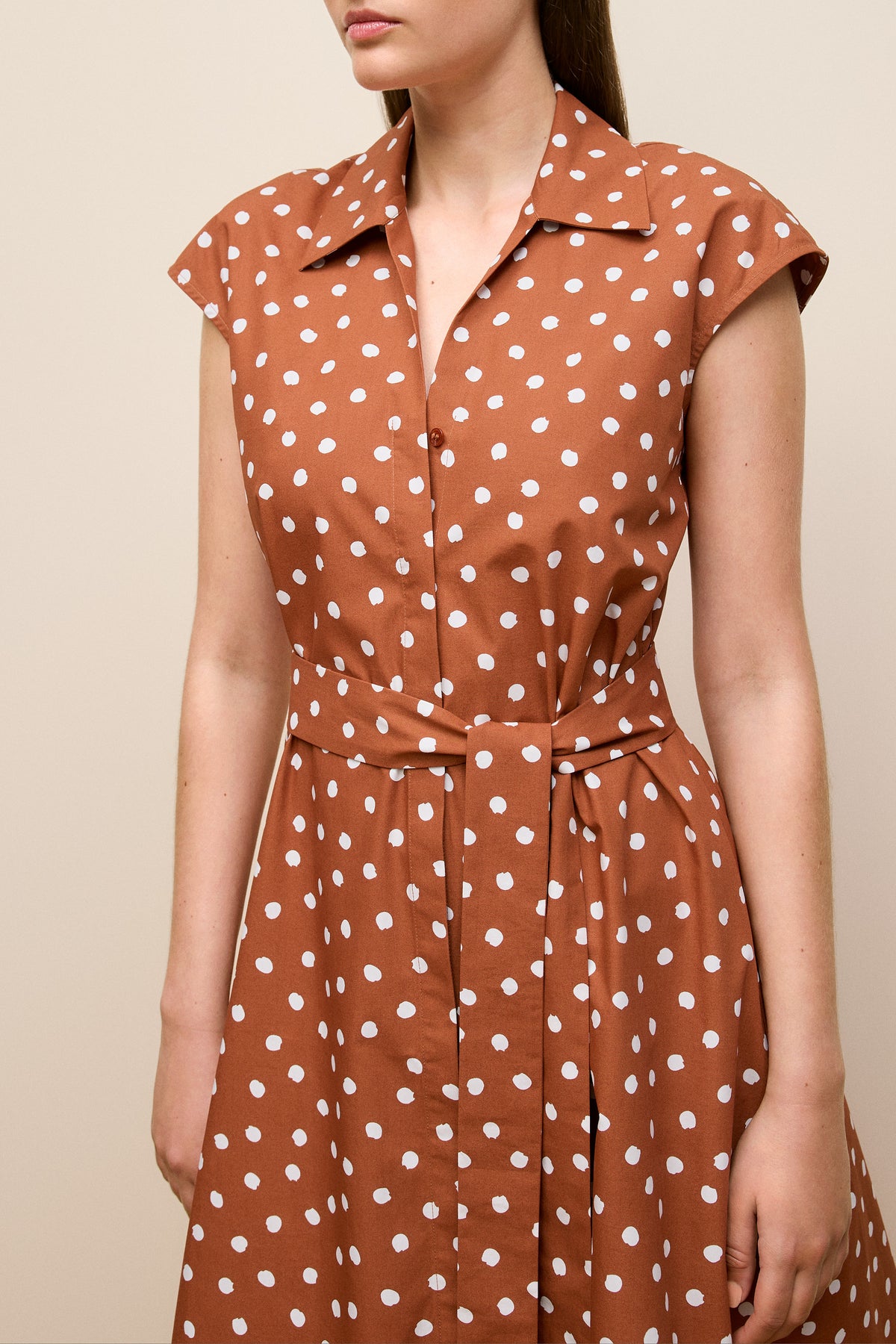 Spot Poplin Cap Sleeve Shirt Dress