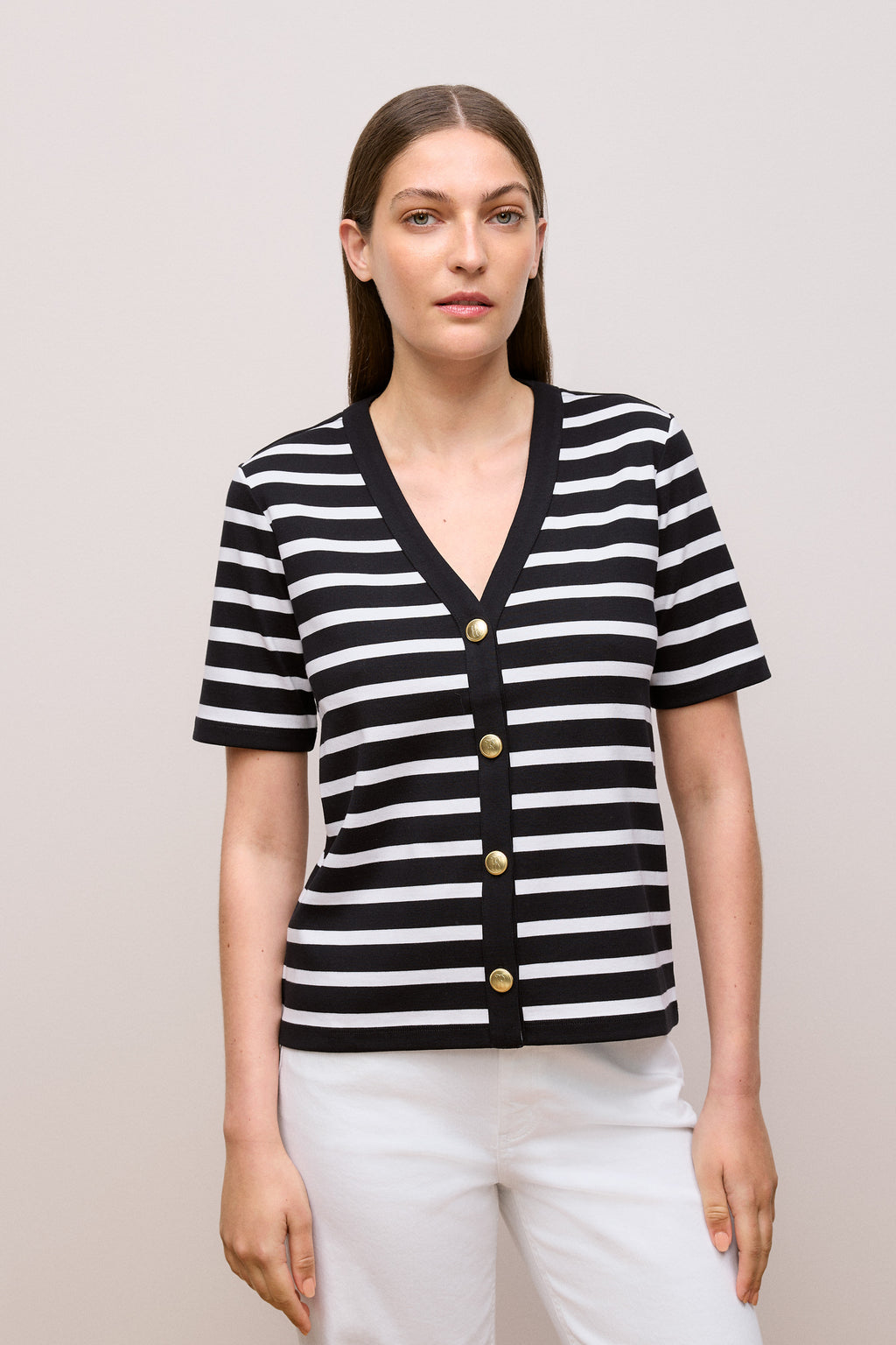 Stripe Rib Button Through Top