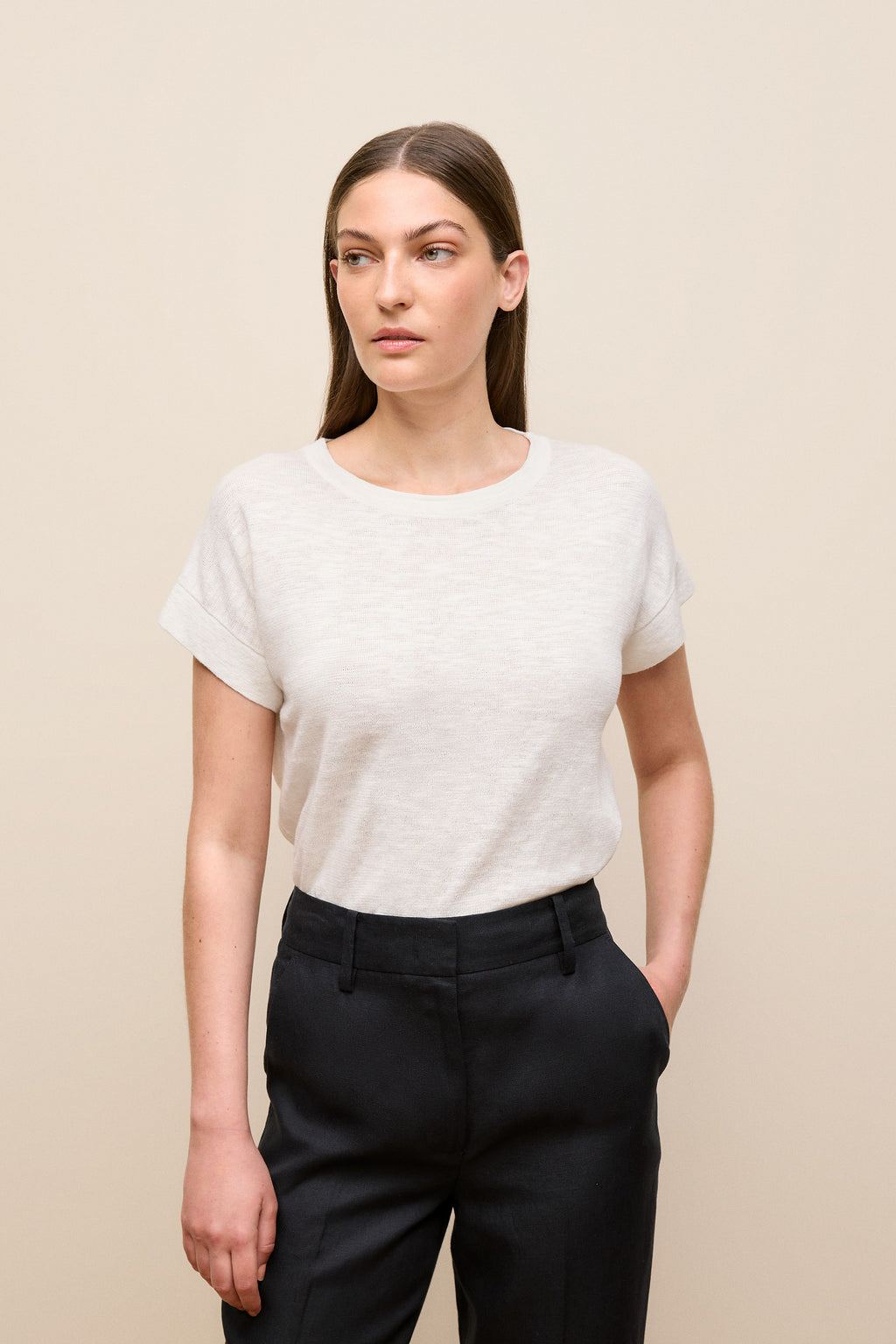 Linen Cotton Relaxed Crew T-Shirt