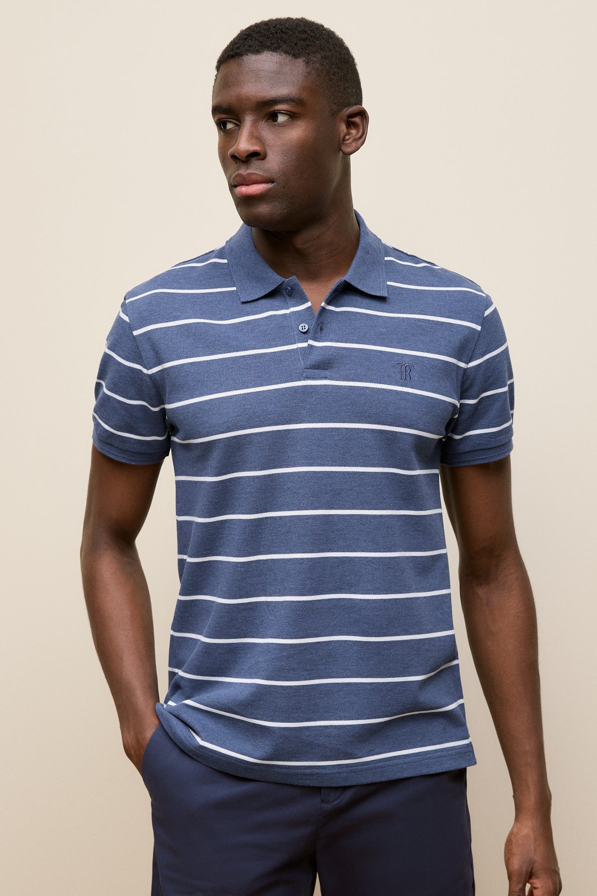 Pique Fine Stripe Monogram Polo