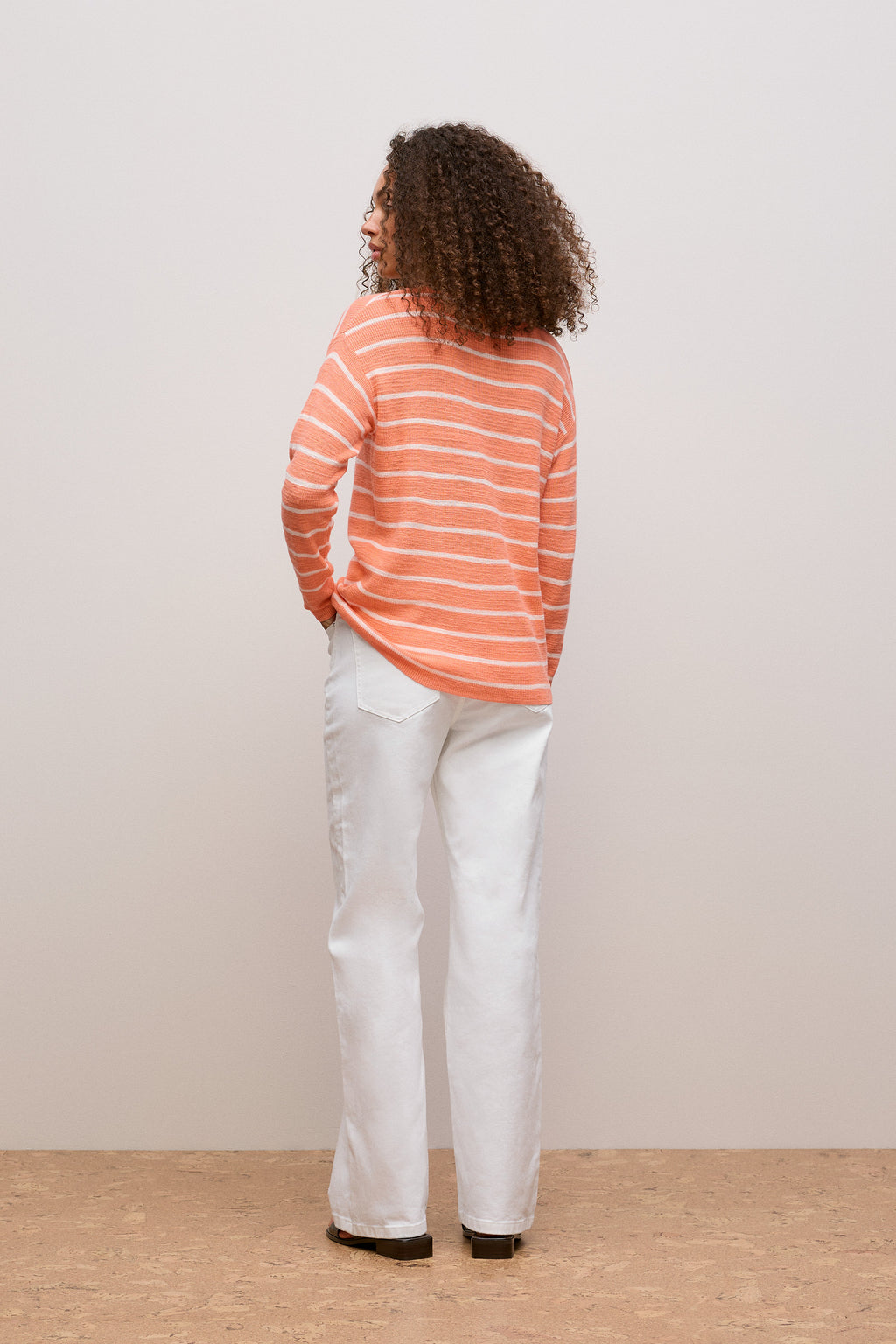 Cotton Linen Stripe Crew Knit
