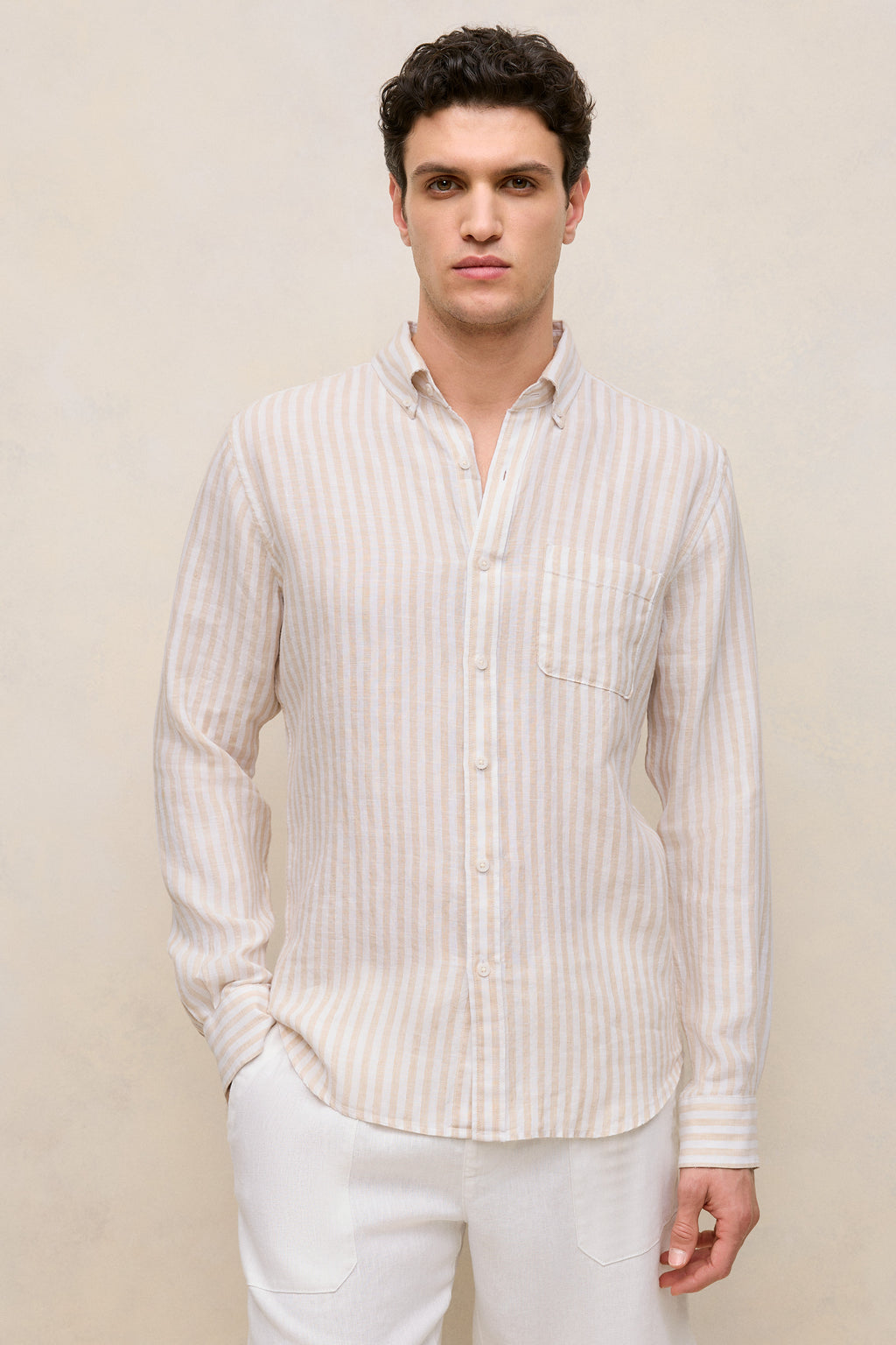 Regular Fit Linen Bengal Stripe Shirt