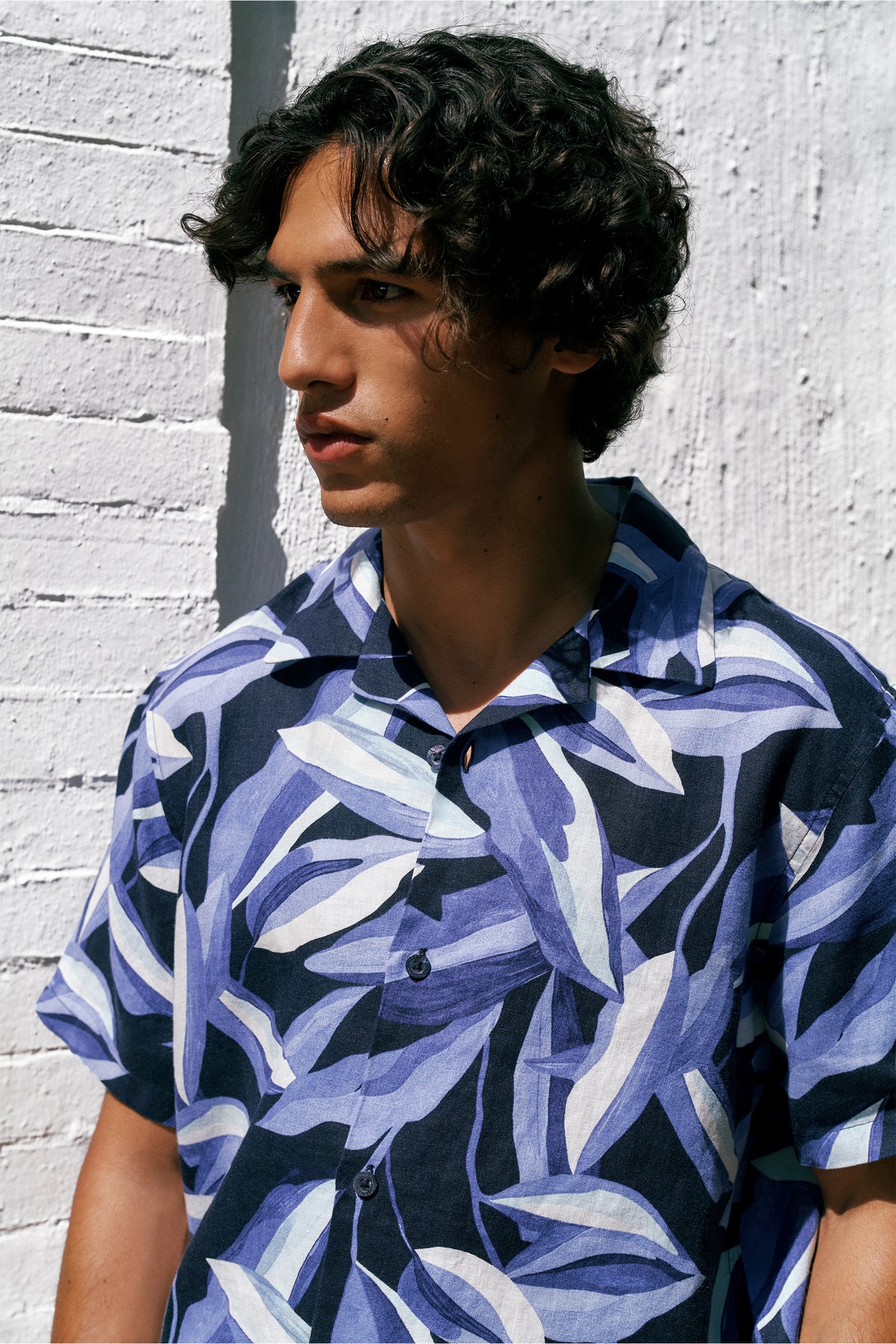 Painted Leaf Linen Camp Shirt