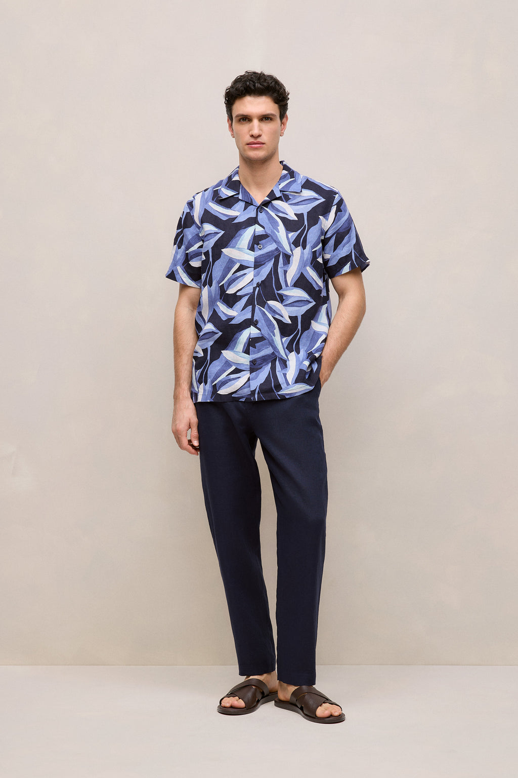 Painted Leaf Linen Camp Shirt