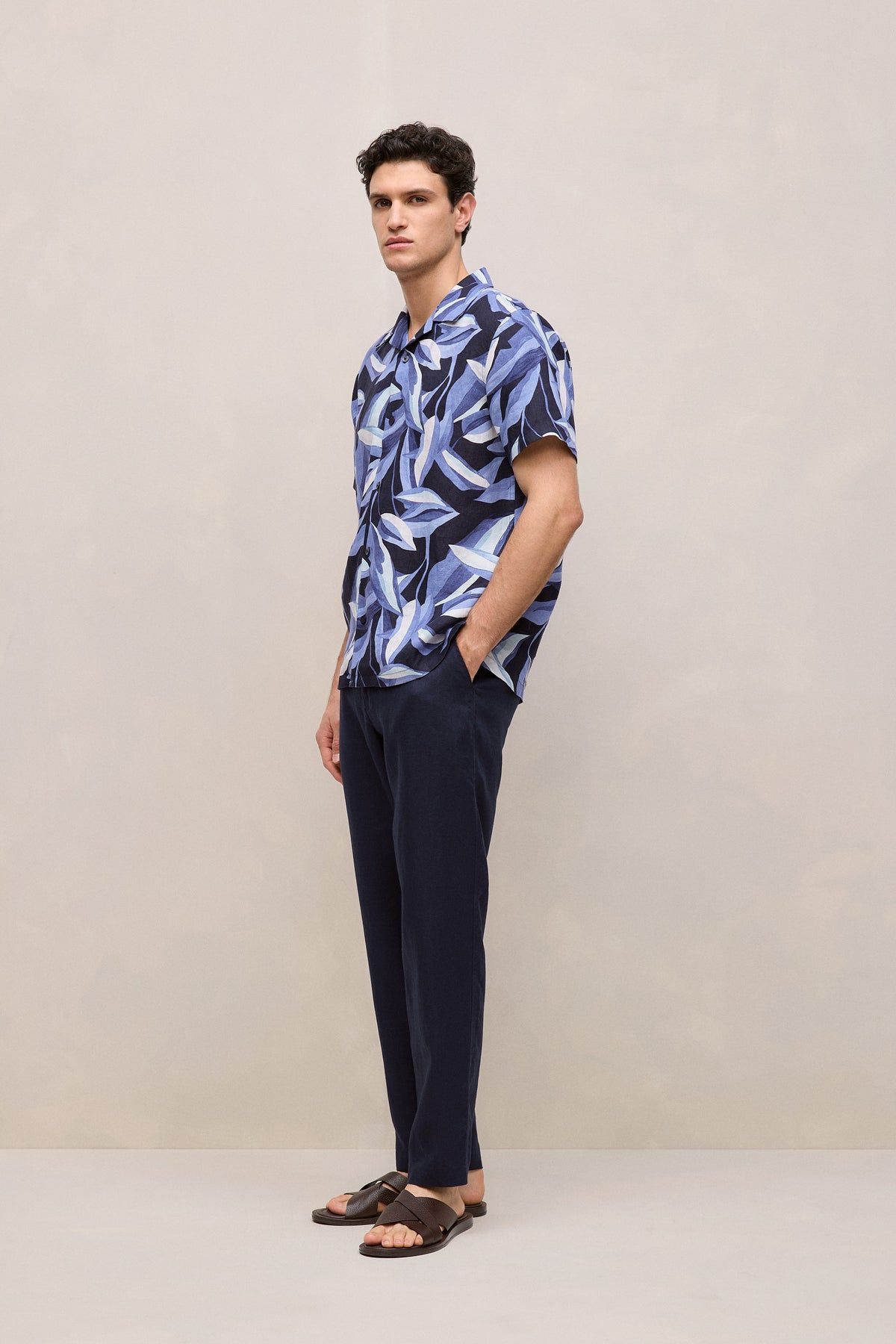 Painted Leaf Linen Camp Shirt