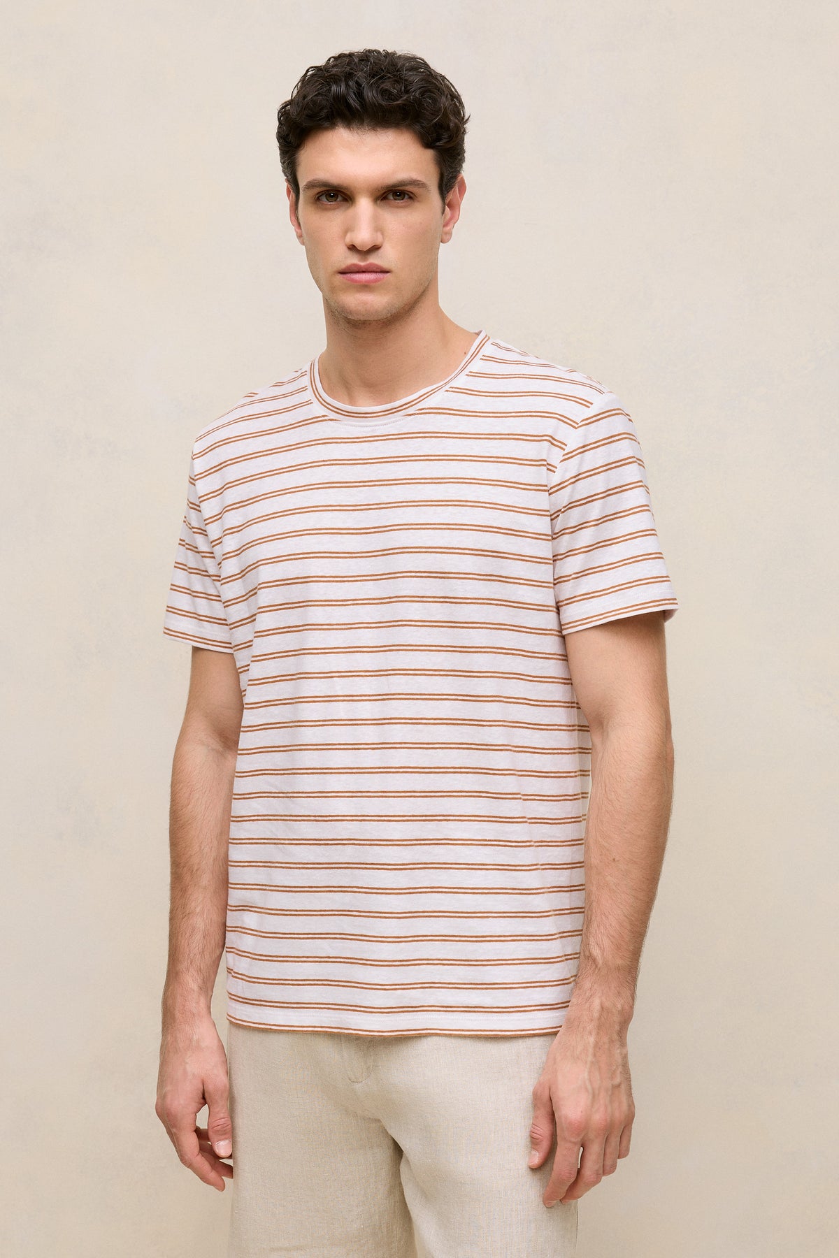 Cotton Linen Double Stripe T-Shirt