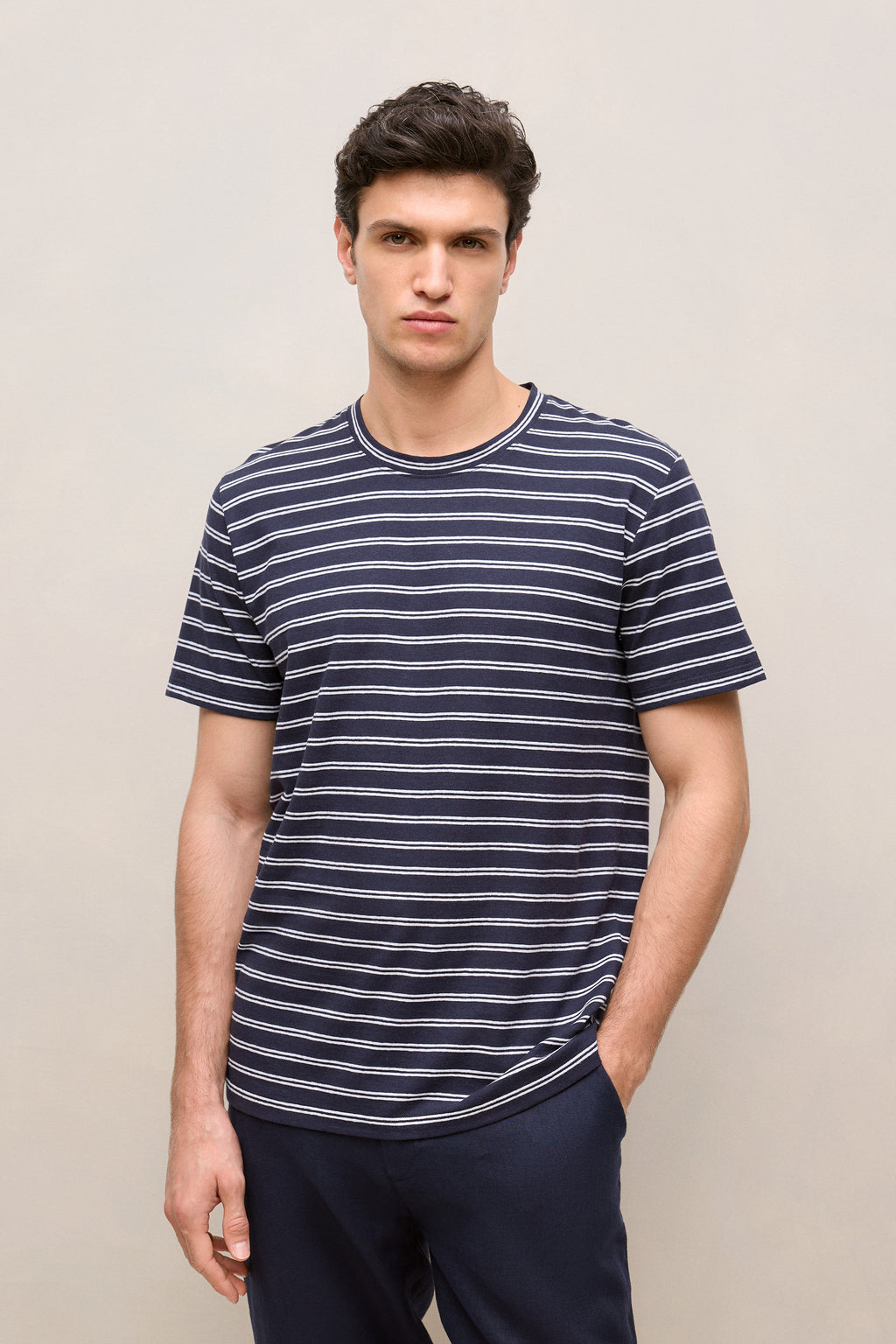 Cotton Linen Double Stripe T-Shirt