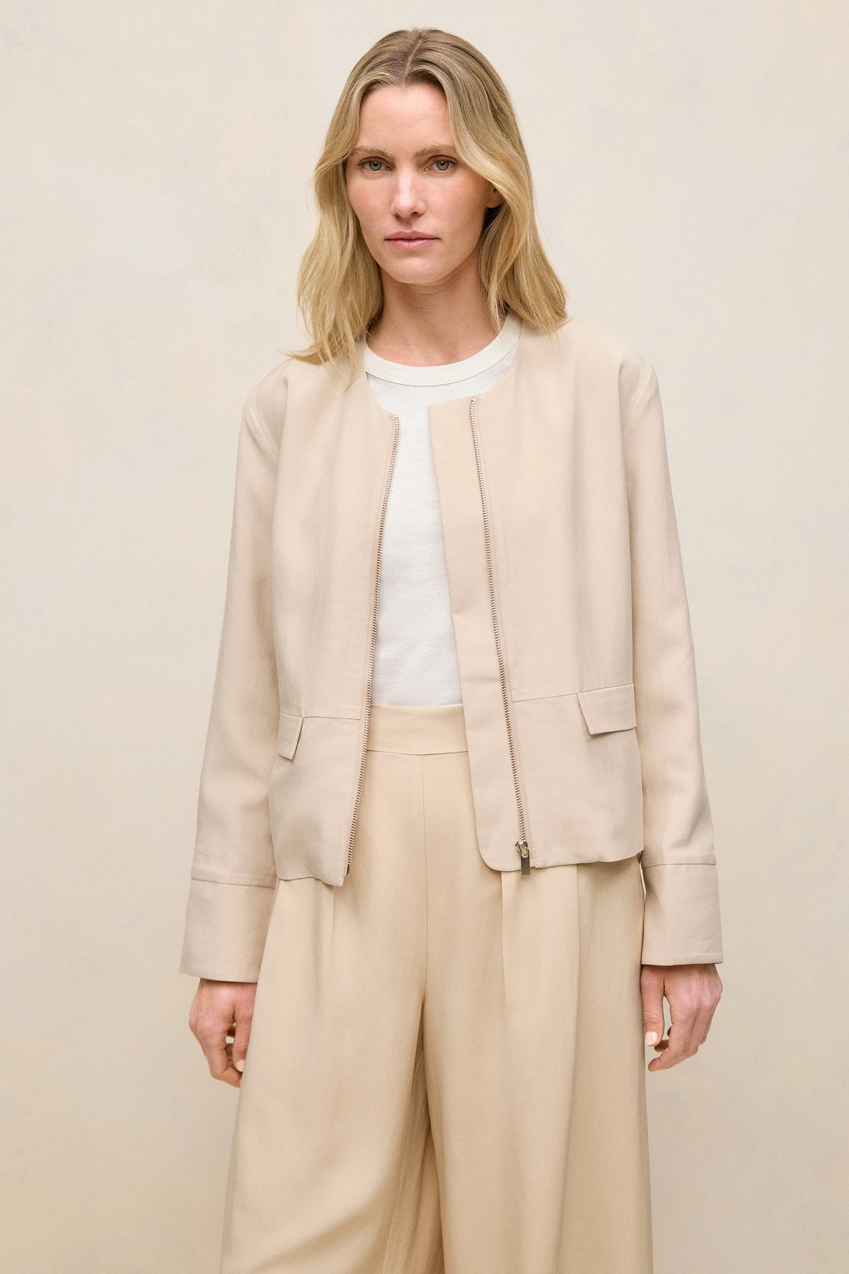 Soft Collarless Blouson Jacket