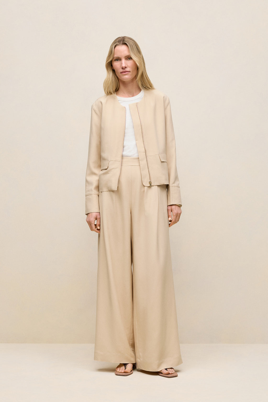 Soft Collarless Blouson Jacket