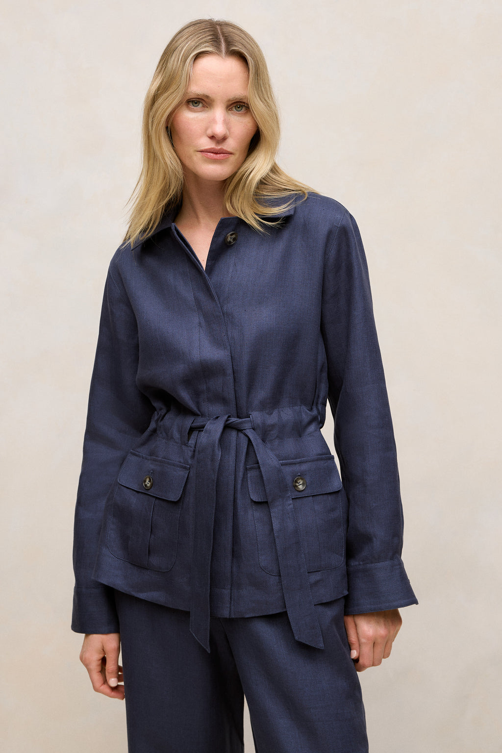 Linen Pocket Detail Belted Jacket