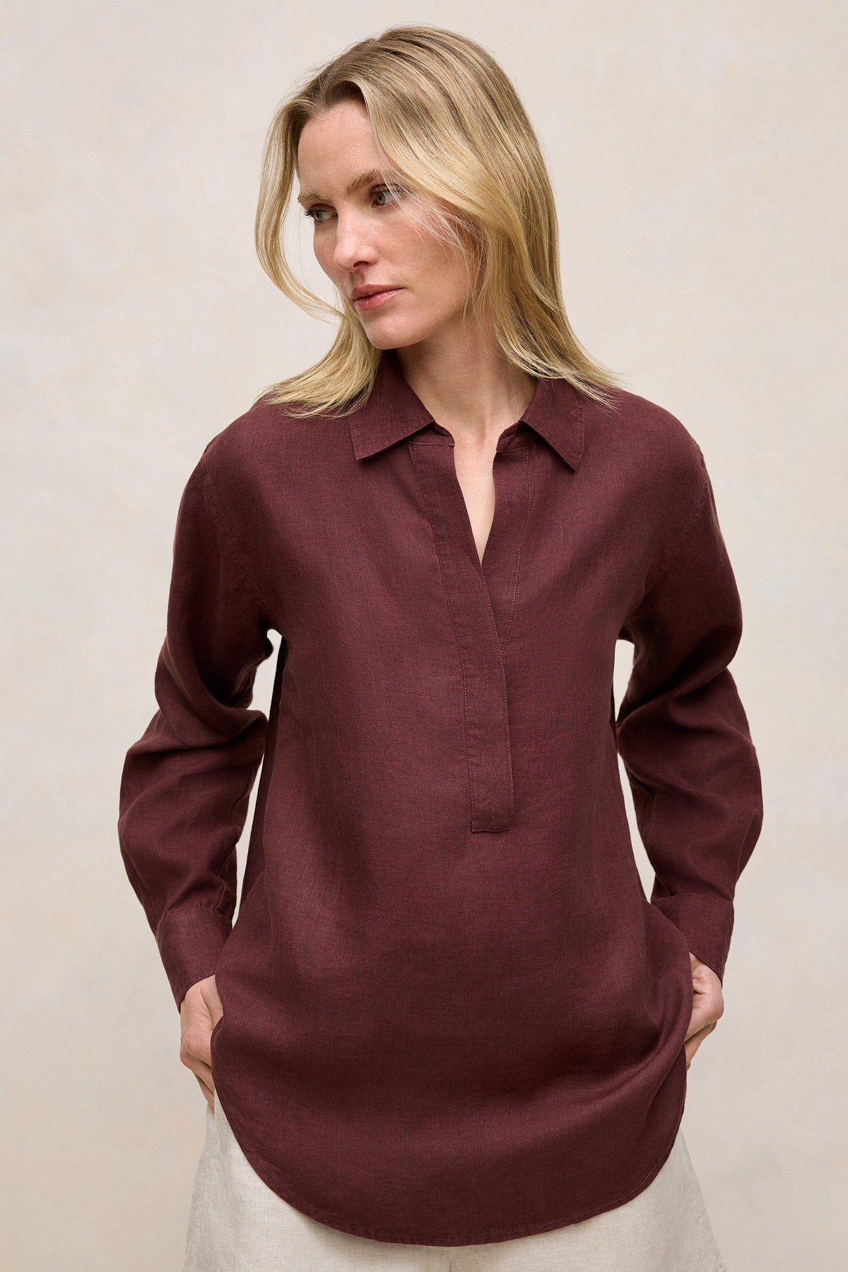 Delave Linen Half Placket Shirt